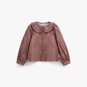 Poplin-bluse med flæsekrave Tween - Bordeaux Check | 101450 Julia