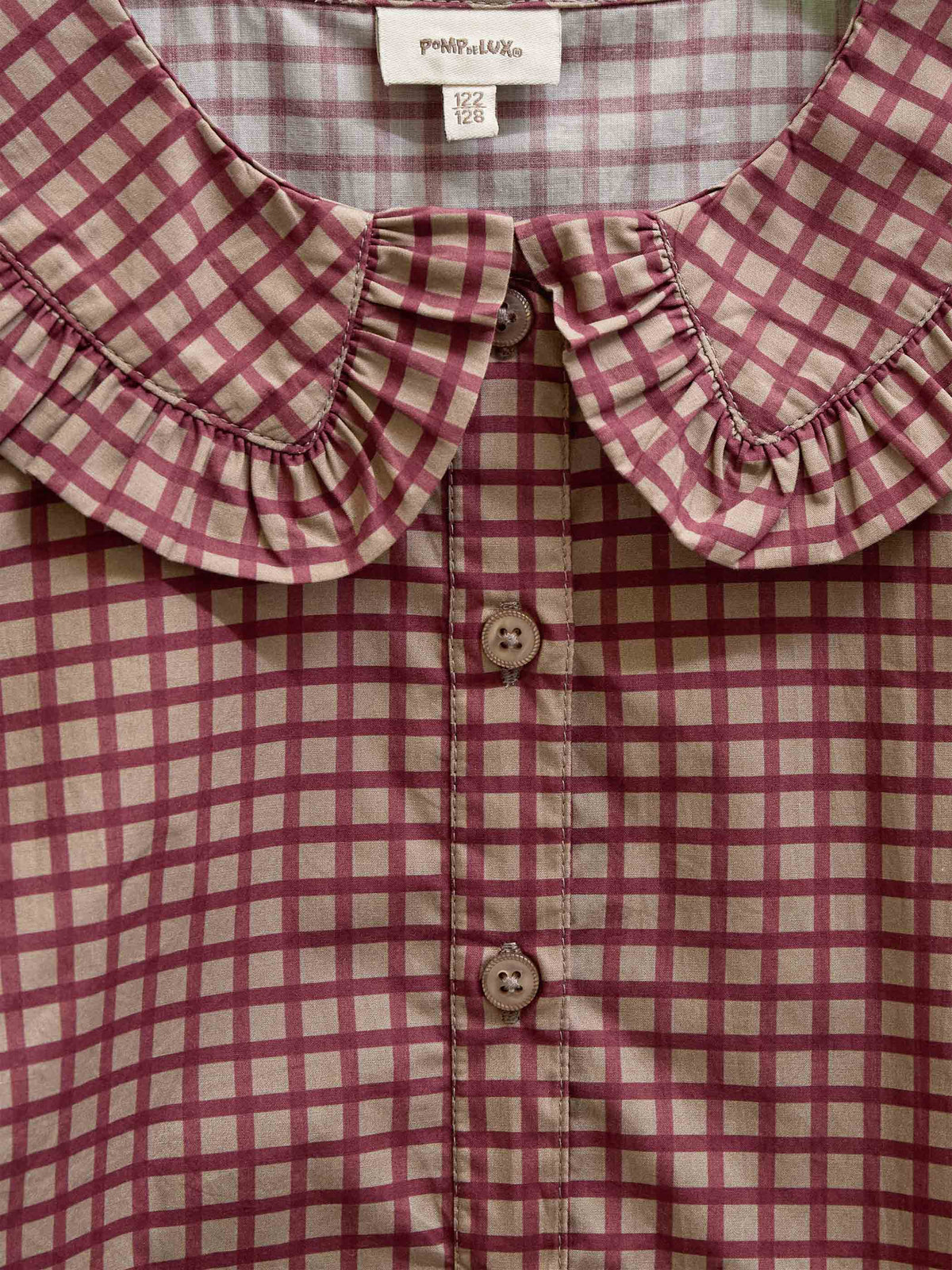 Poplin-bluse med flæsekrave Tween - Bordeaux Check | 101450 Julia