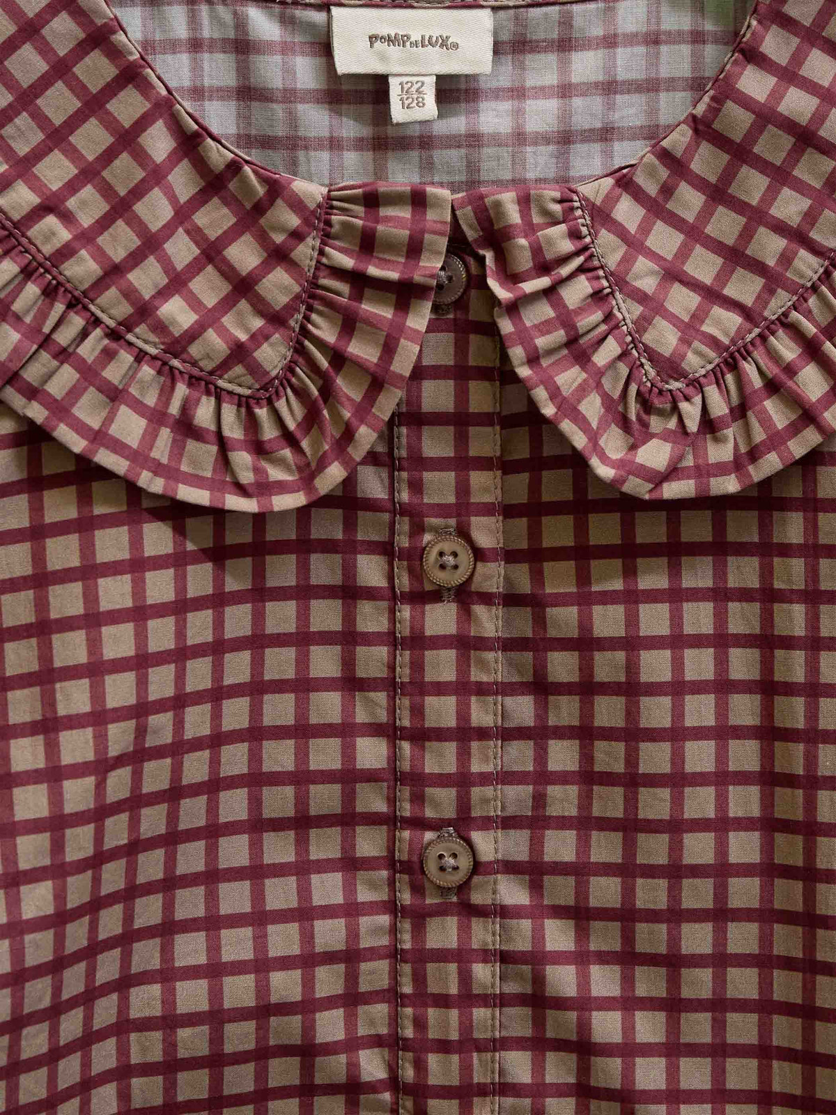 Poplin-bluse med flæsekrave Kids - Bordeaux Check | 101449 Julia
