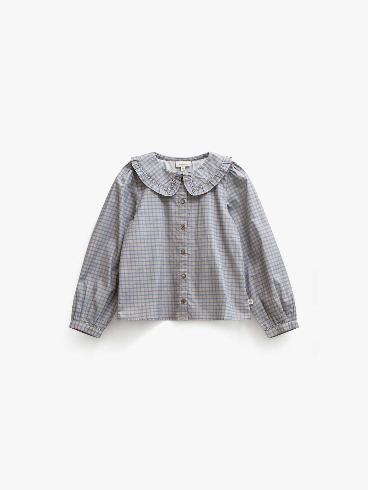 Poplin-bluse med flæsekrave Kids - Blue Check | 101451 Julia