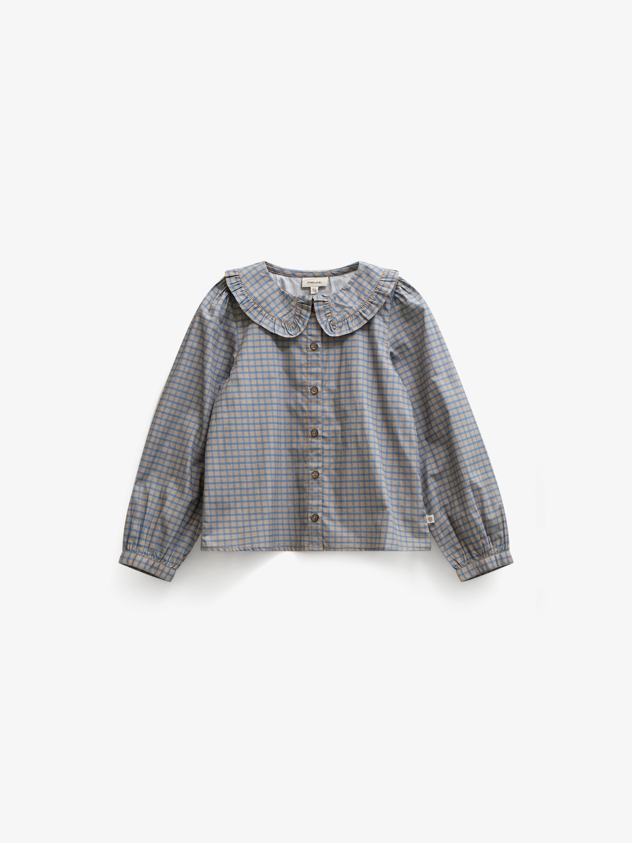 Poplin-bluse med flæsekrave Kids - Blue Check | 101451 Julia