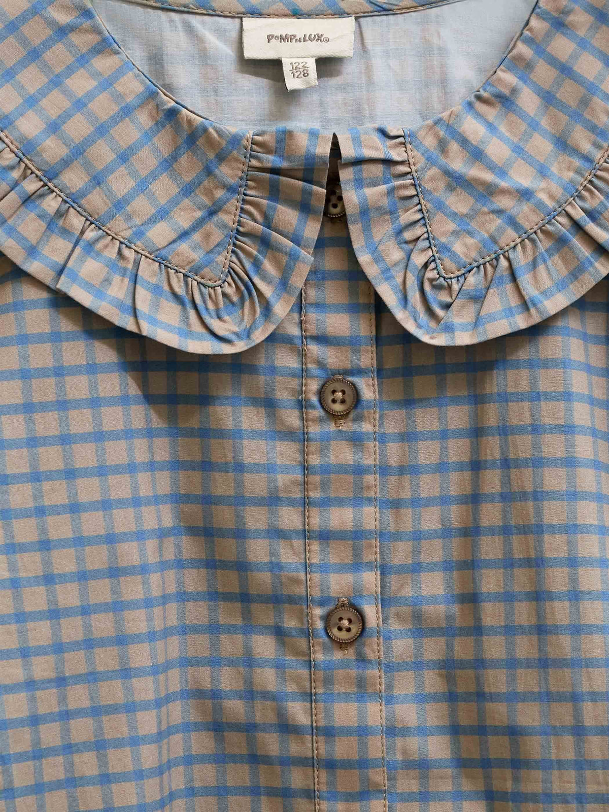 Poplin-bluse med flæsekrave Tween - Blue Check | 101452 Julia