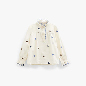 Bomuldsbluse med hjertebroderi Kids - Blue/Brown | 101455 Elina