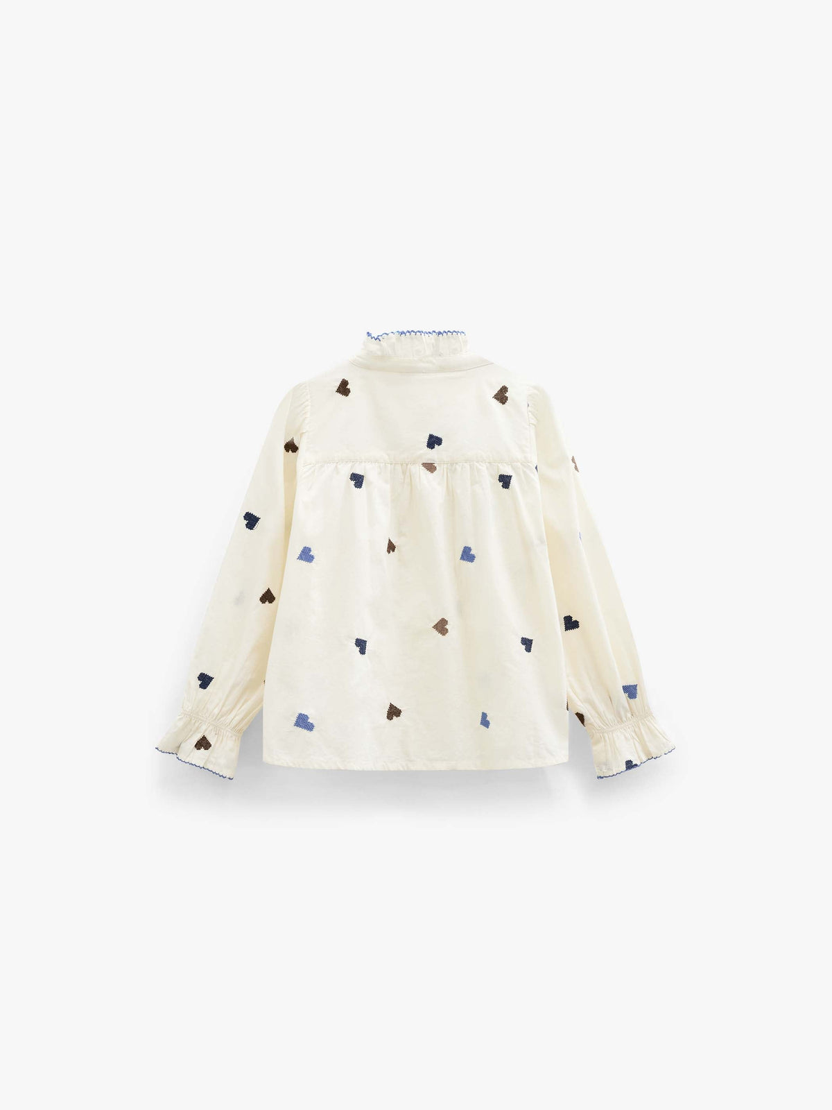 Bomuldsbluse med hjertebroderi Kids - Blue/Brown | 101455 Elina