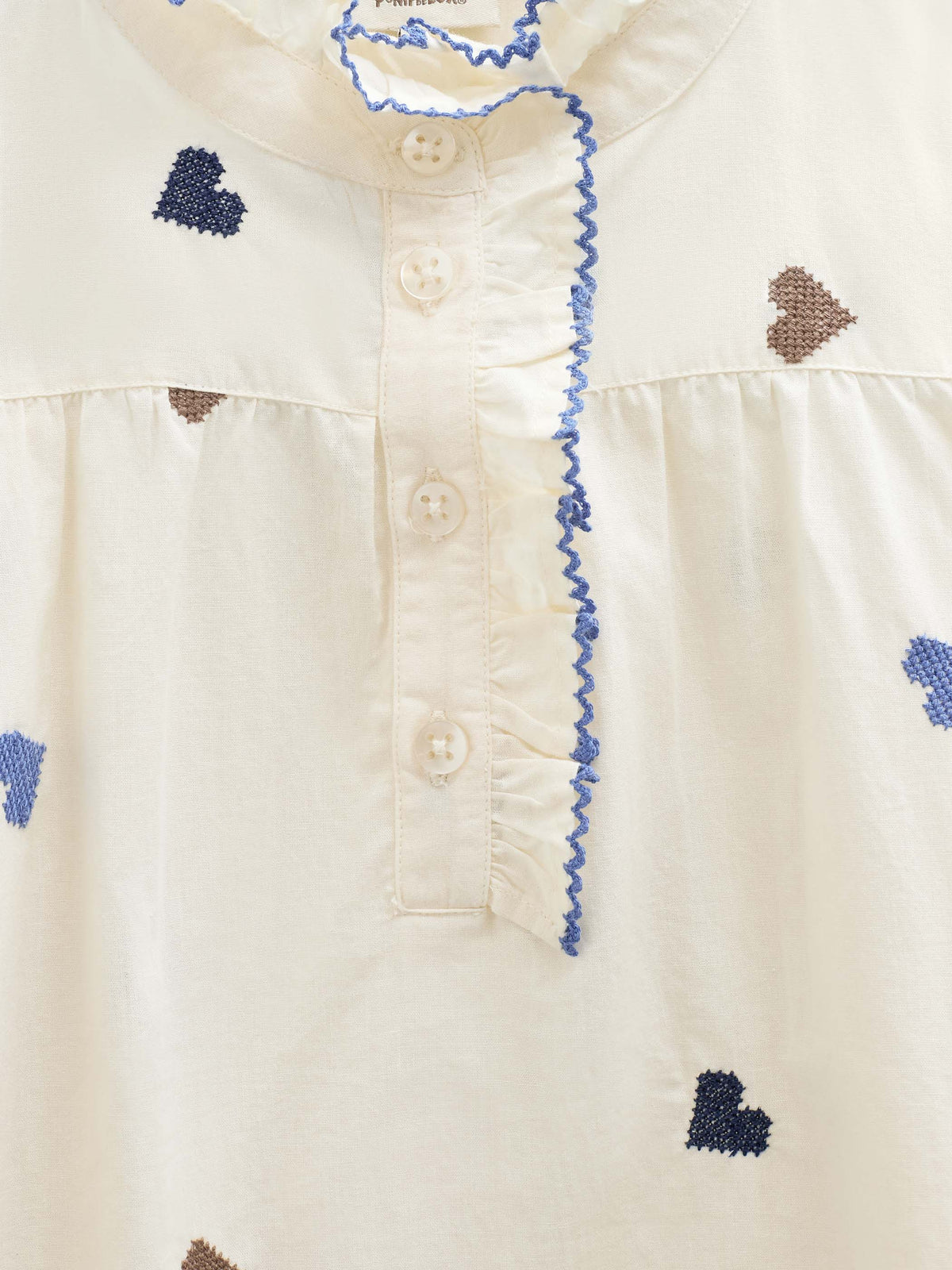 Bomuldsbluse med hjertebroderi Kids - Blue/Brown | 101455 Elina