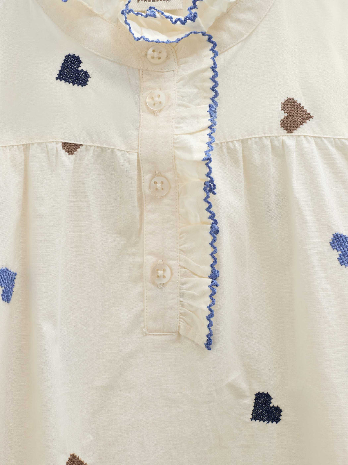 Bomuldsbluse med hjertebroderi Kids - Blue/Brown | 101455 Elina