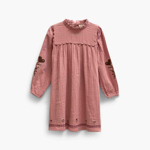 Double gauze-kjole med korsstingsbroderi Kids - Dusty Rose | 101465 Laureen