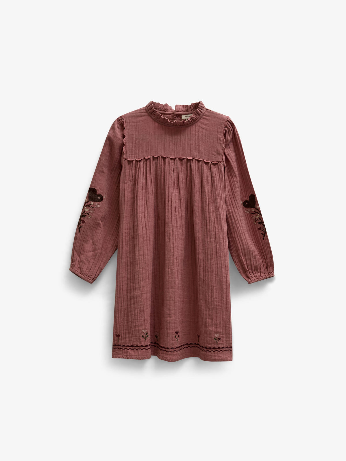 Double gauze-kjole med korsstingsbroderi Tween - Dusty Rose | 101466 Laureen