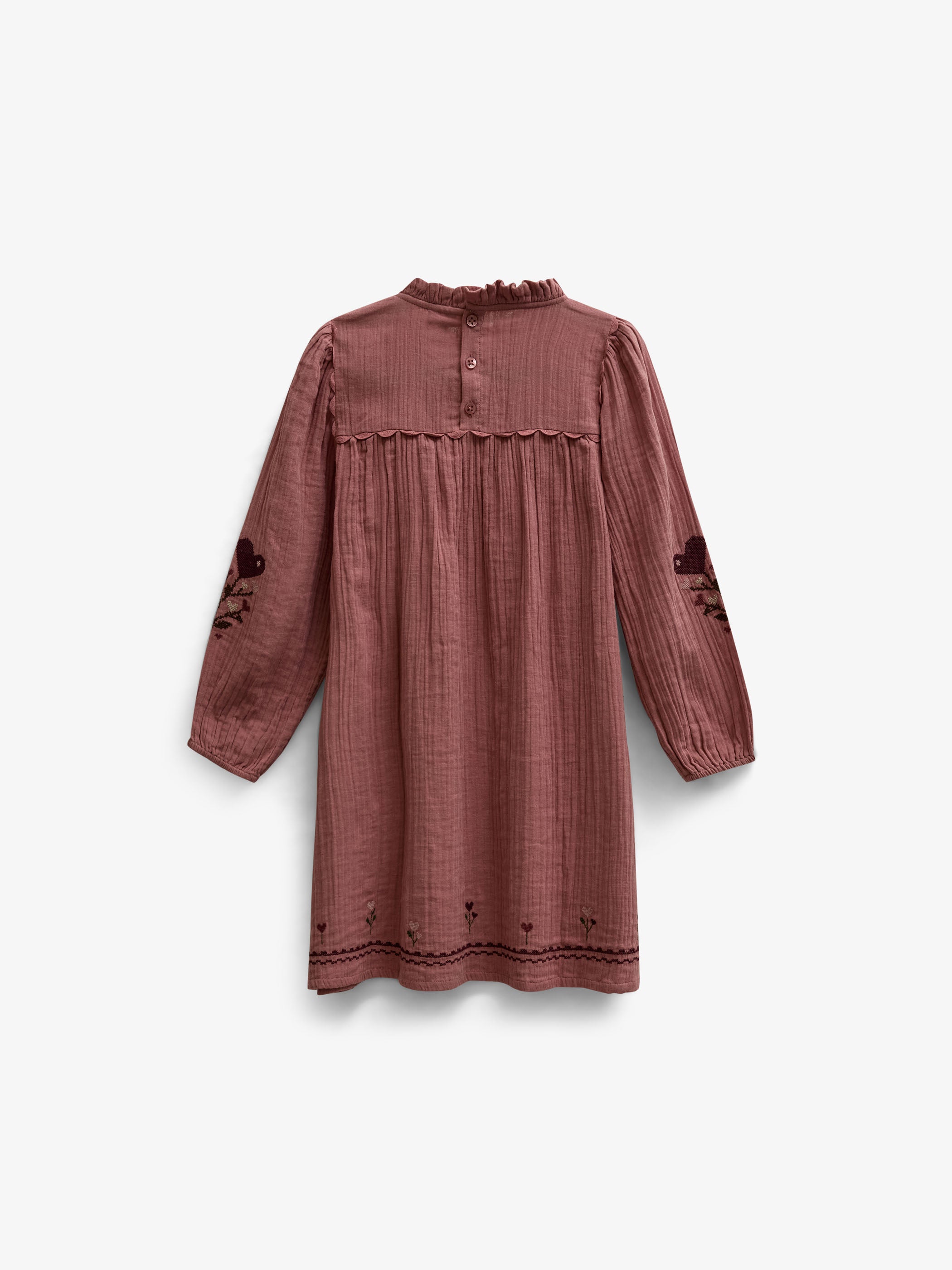 Double gauze-kjole med korsstingsbroderi Tween - Dusty Rose | 101466 Laureen