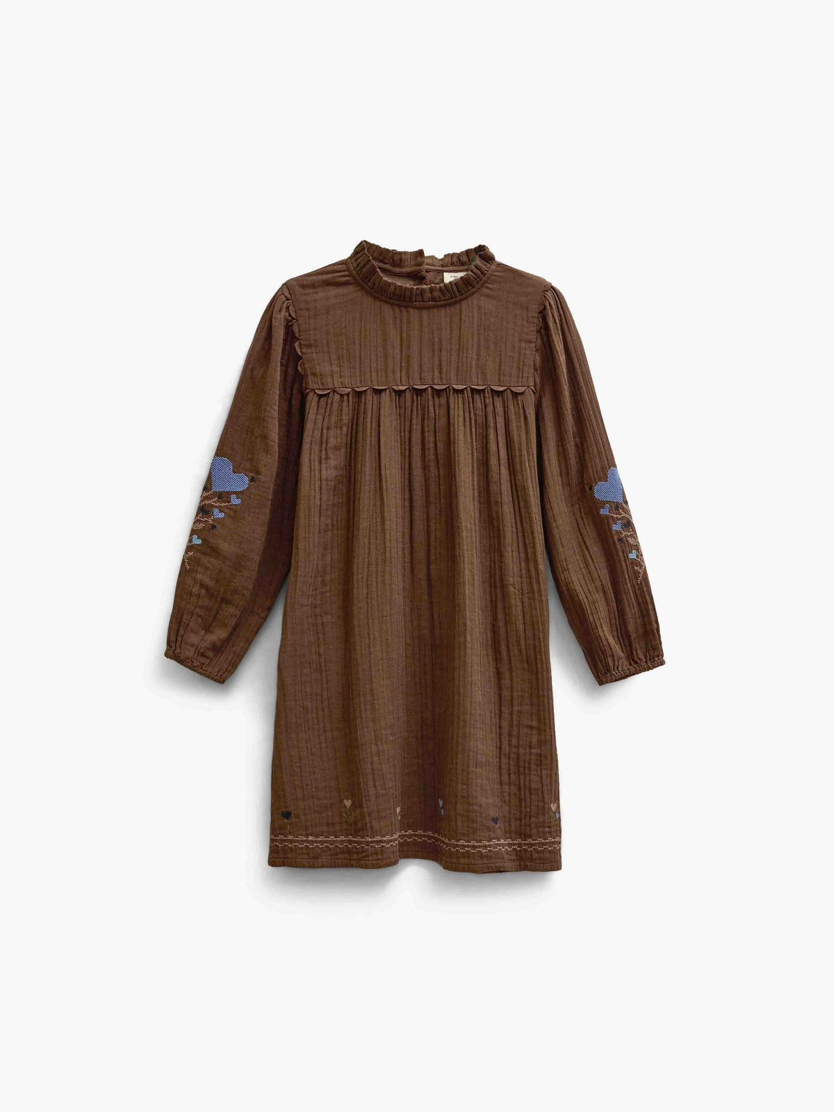 Double gauze-kjole med korsstingsbroderi Tween - Brown | 101468 Laureen