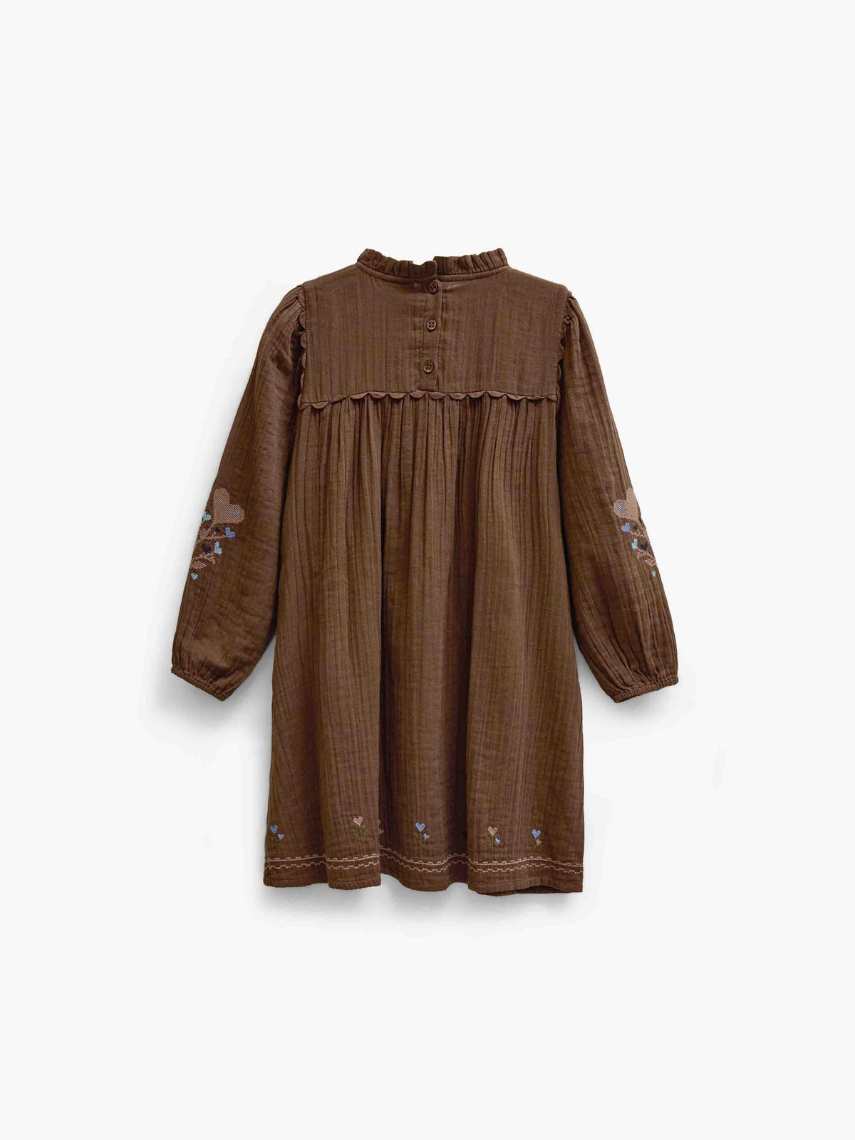 Double gauze-kjole med korsstingsbroderi Kids - Brown | 101467 Laureen