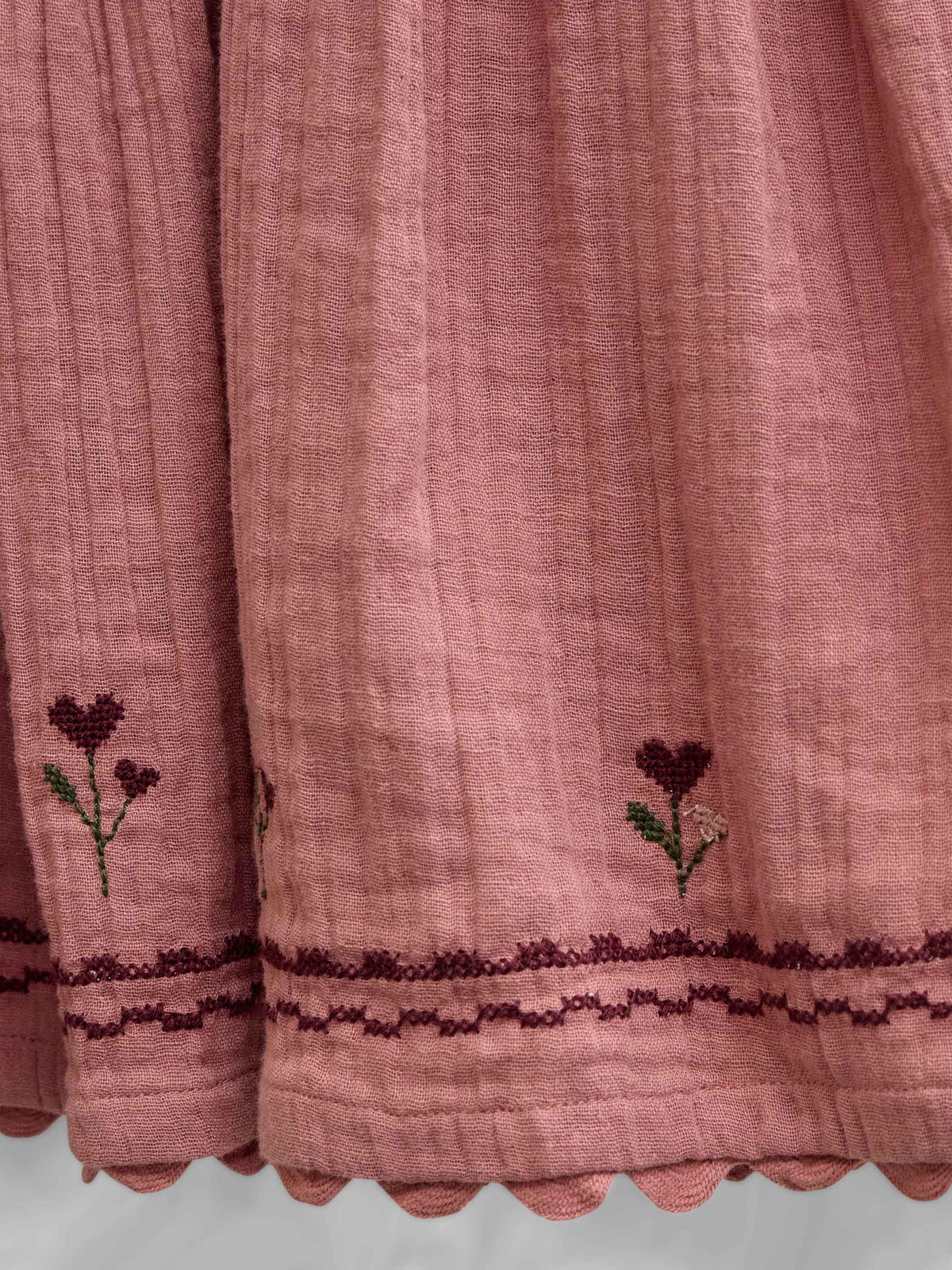 Double gauze-nederdel med korsstingsbroderi Tween - Dusty Rose | 101470 Laureen