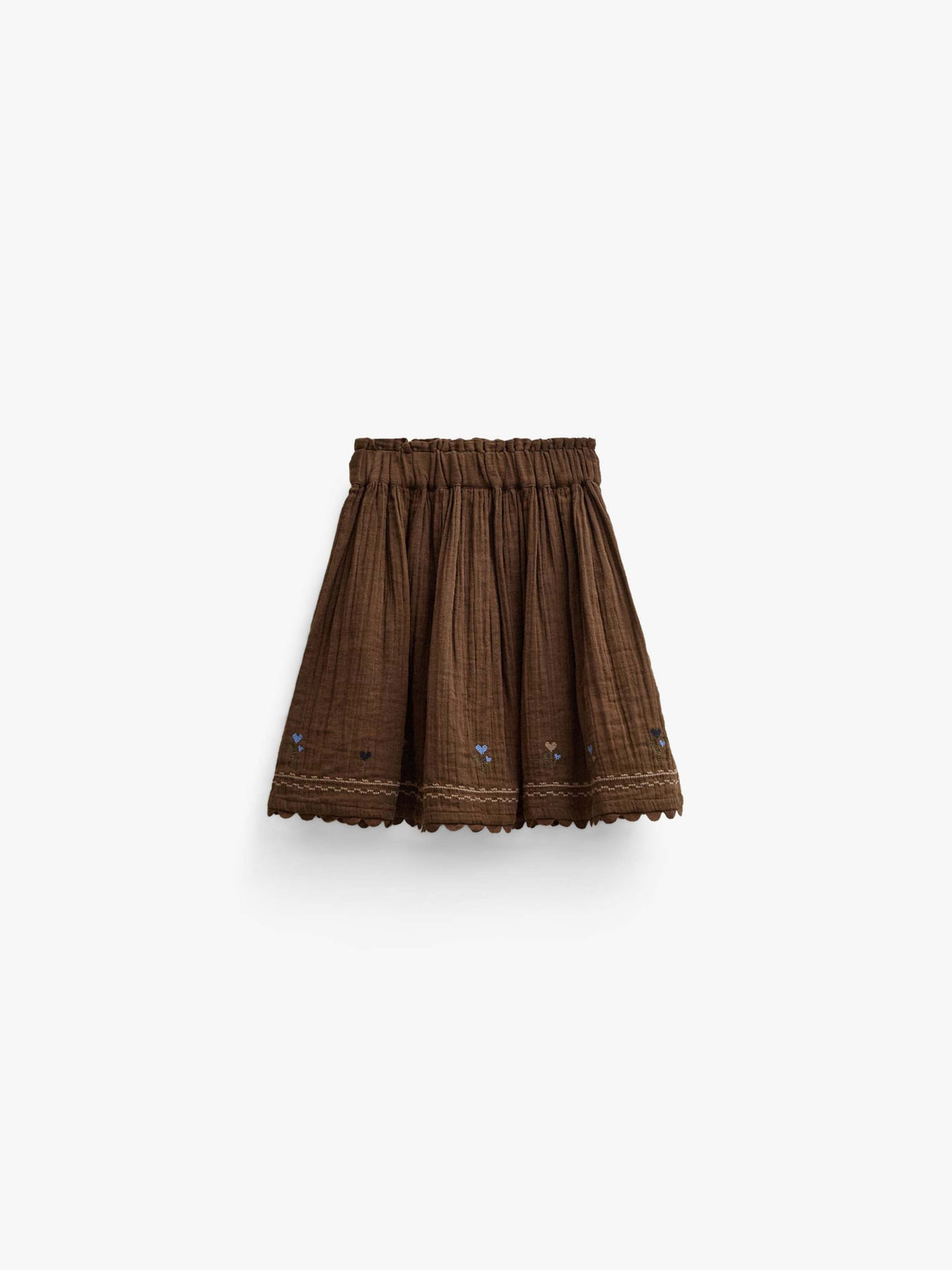 Double gauze-nederdel med korsstingsbroderi Tween - Brown | 101472 Laureen