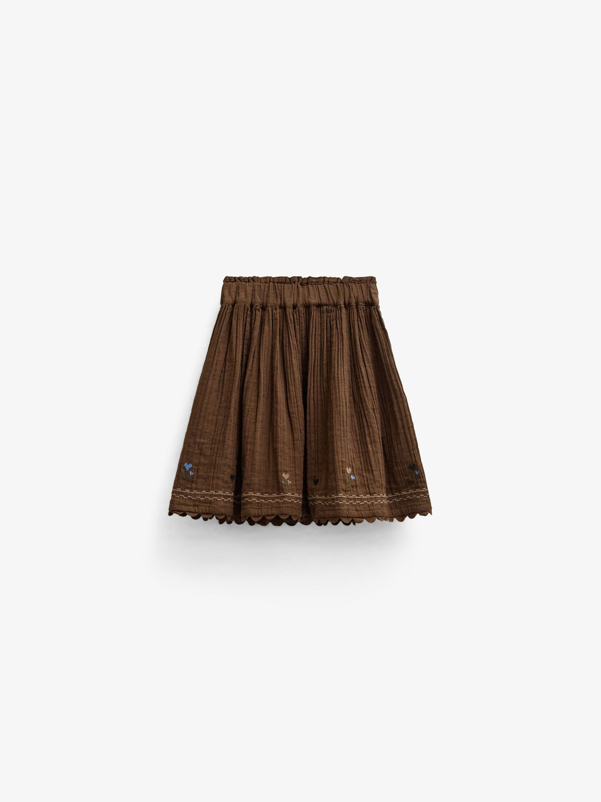 Double gauze-nederdel med korsstingsbroderi Kids - Brown | 101471 Laureen