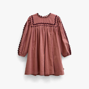 Fløjlskjole med zig-zag bånd Kids - Dusty Rose | 101475 Sille