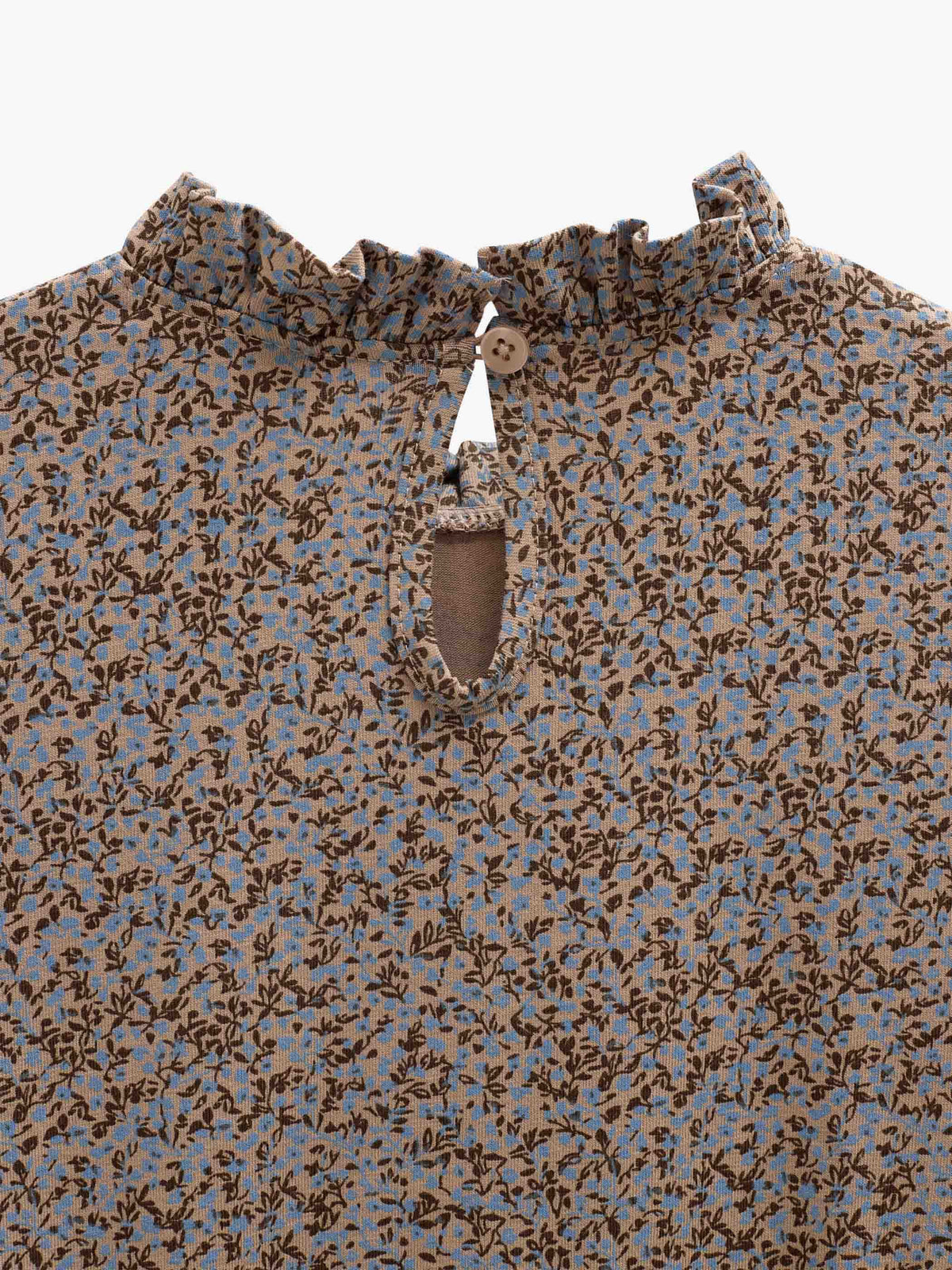 Småblomstret jerseybluse med peplum Tween - Blue/Brown | 101542 Heidi