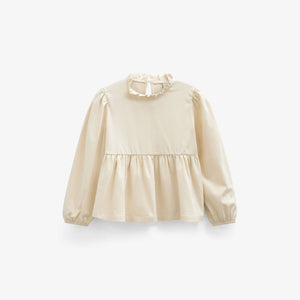 Ensfarvet jerseybluse med peplum Tween - Offwhite | 101546 Heidi
