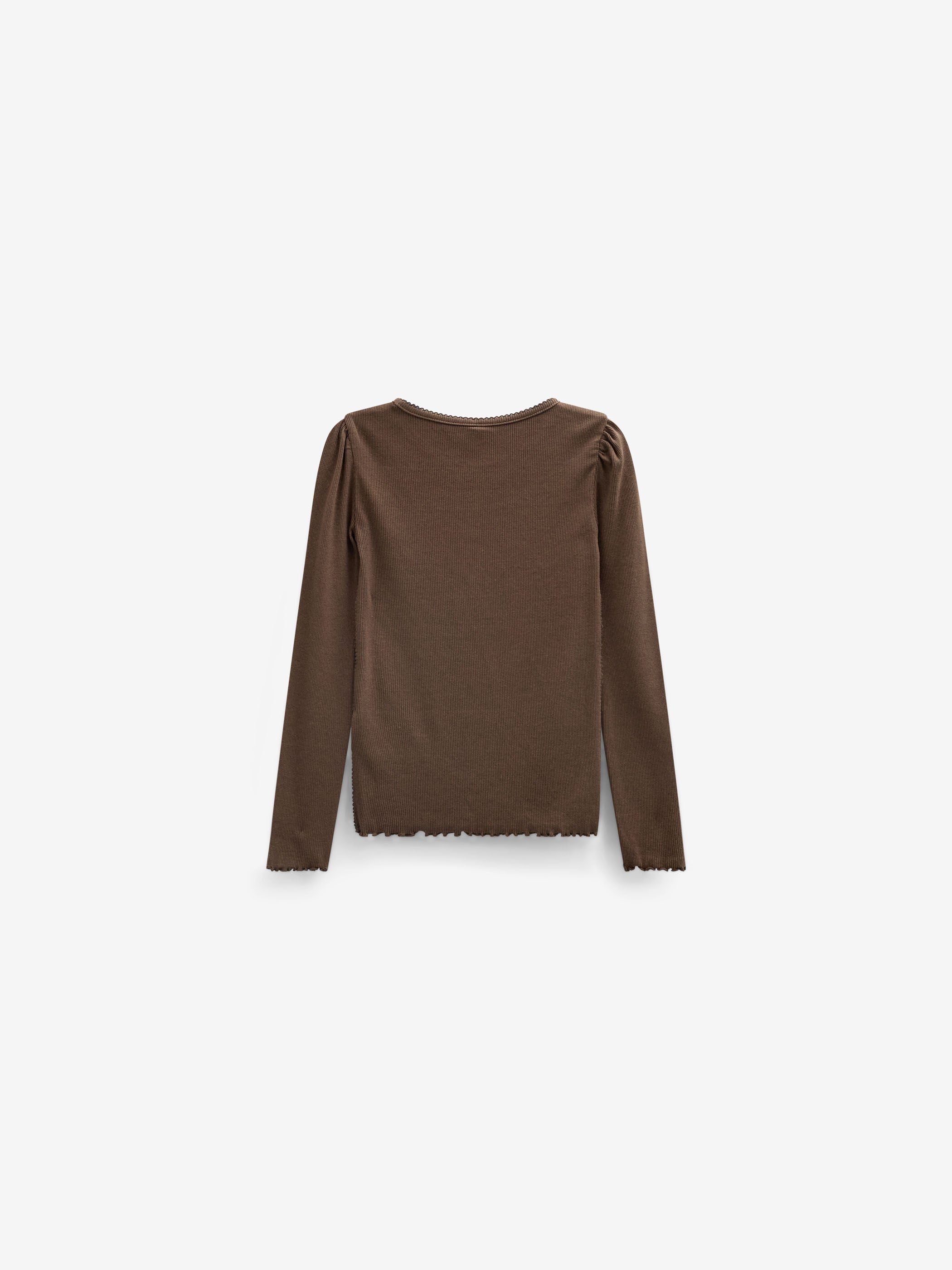 Ribbet langærmet T-shirt i modalblanding Tween - Brown | 101558 Lottie