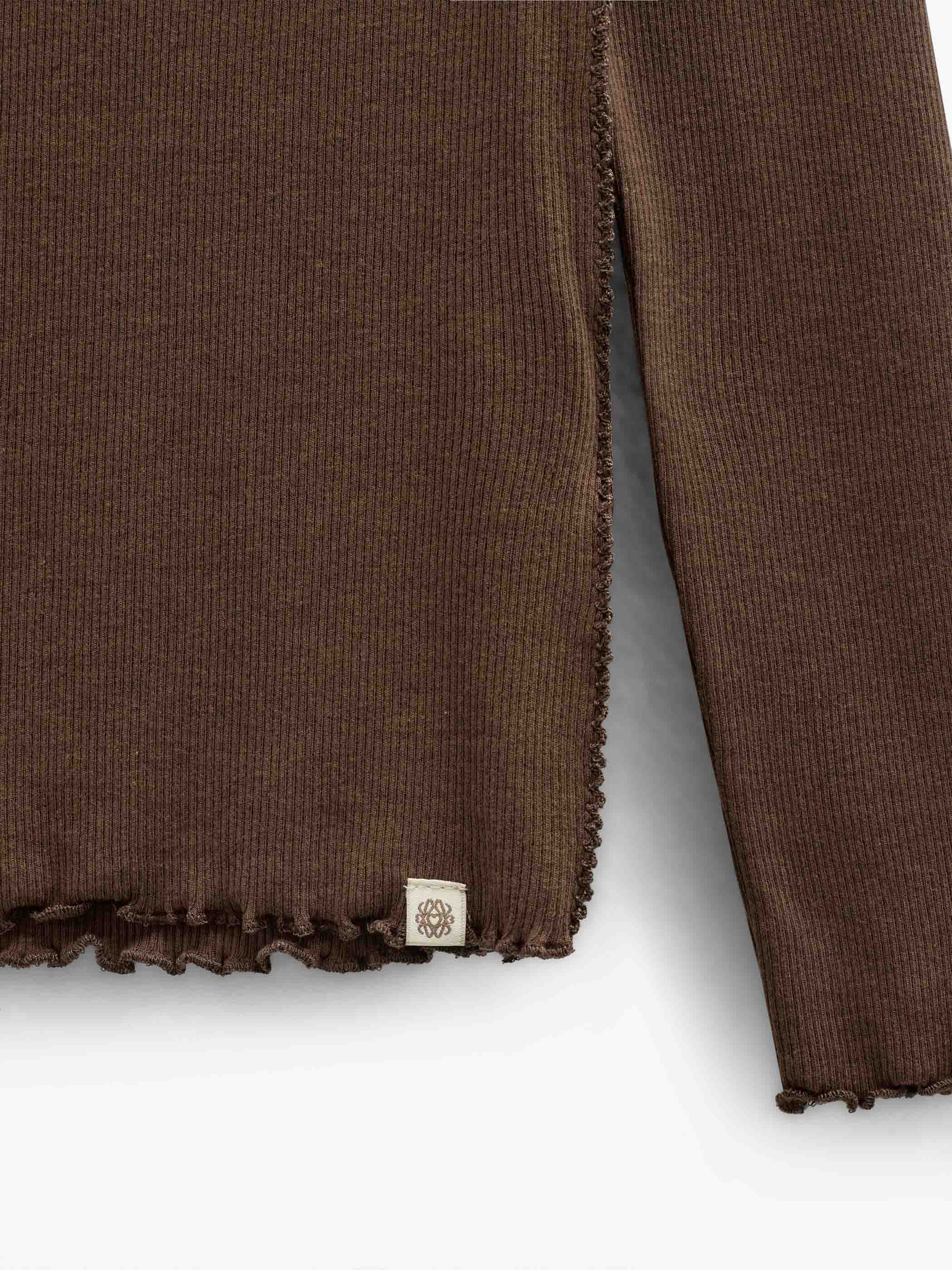 Ribbet langærmet T-shirt i modalblanding Tween - Brown | 101558 Lottie