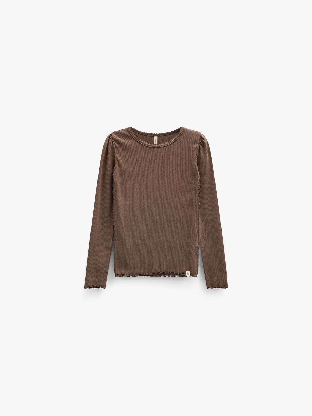Ribbet langærmet T-shirt i modalblanding Tween - Brown | 101558 Lottie