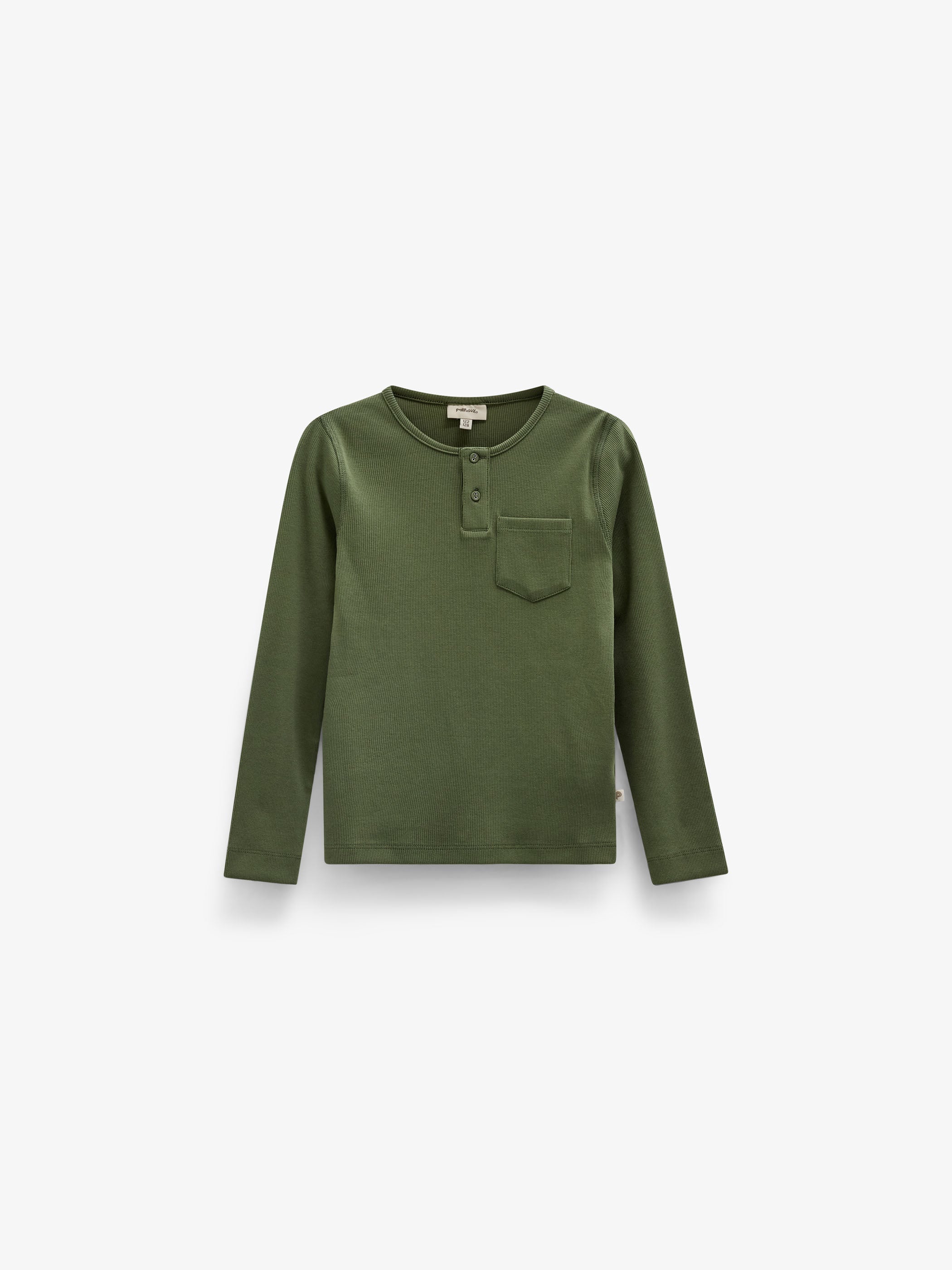Ribbet langærmet T-shirt med stolpelukning Kids - Moss Green | 101593 Conrad