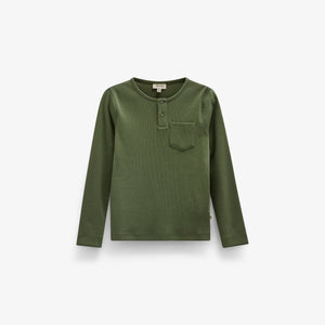 Ribbet langærmet T-shirt med stolpelukning Tween - Moss Green | 101594 Conrad