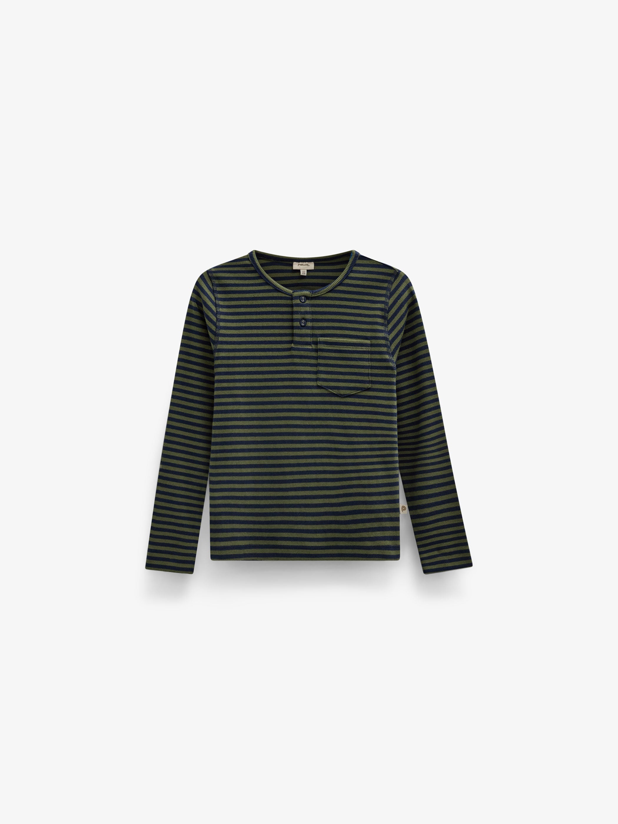 Ribbet langærmet T-shirt med stolpelukning Tween - Moss Green/Navy Stripe | 101596 Conrad