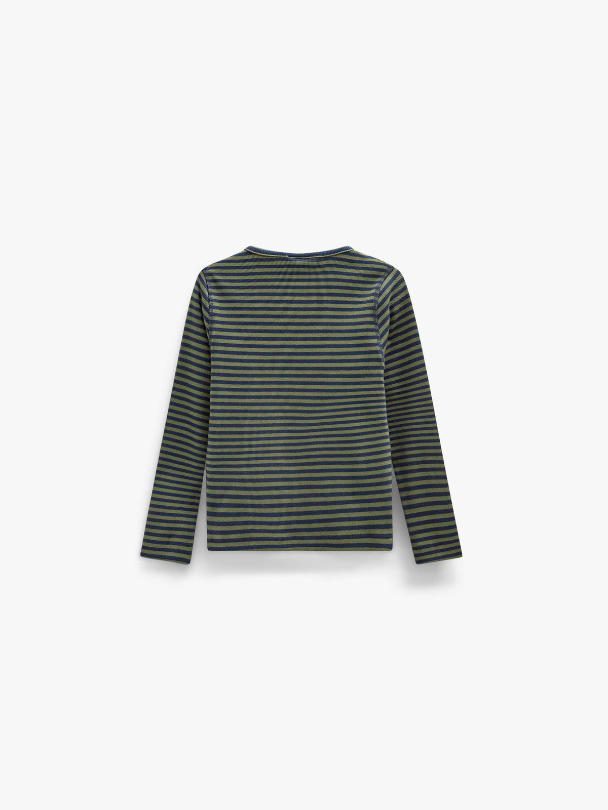Ribbet langærmet T-shirt med stolpelukning Tween - Moss Green/Navy Stripe | 101596 Conrad