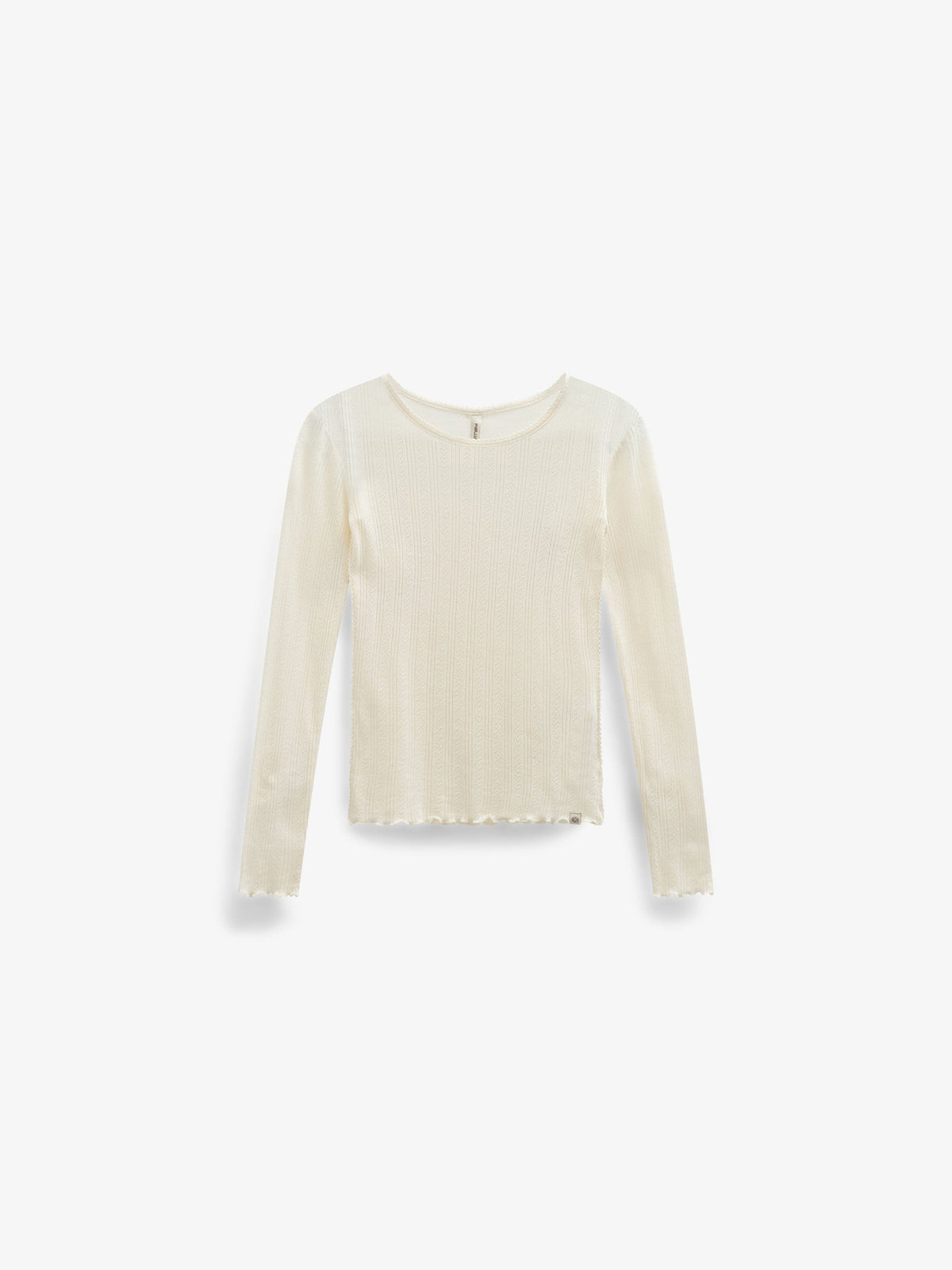 Langærmet pointelle T-shirt i bomuld og modal Tween - Offwhite | 101609 Ruby