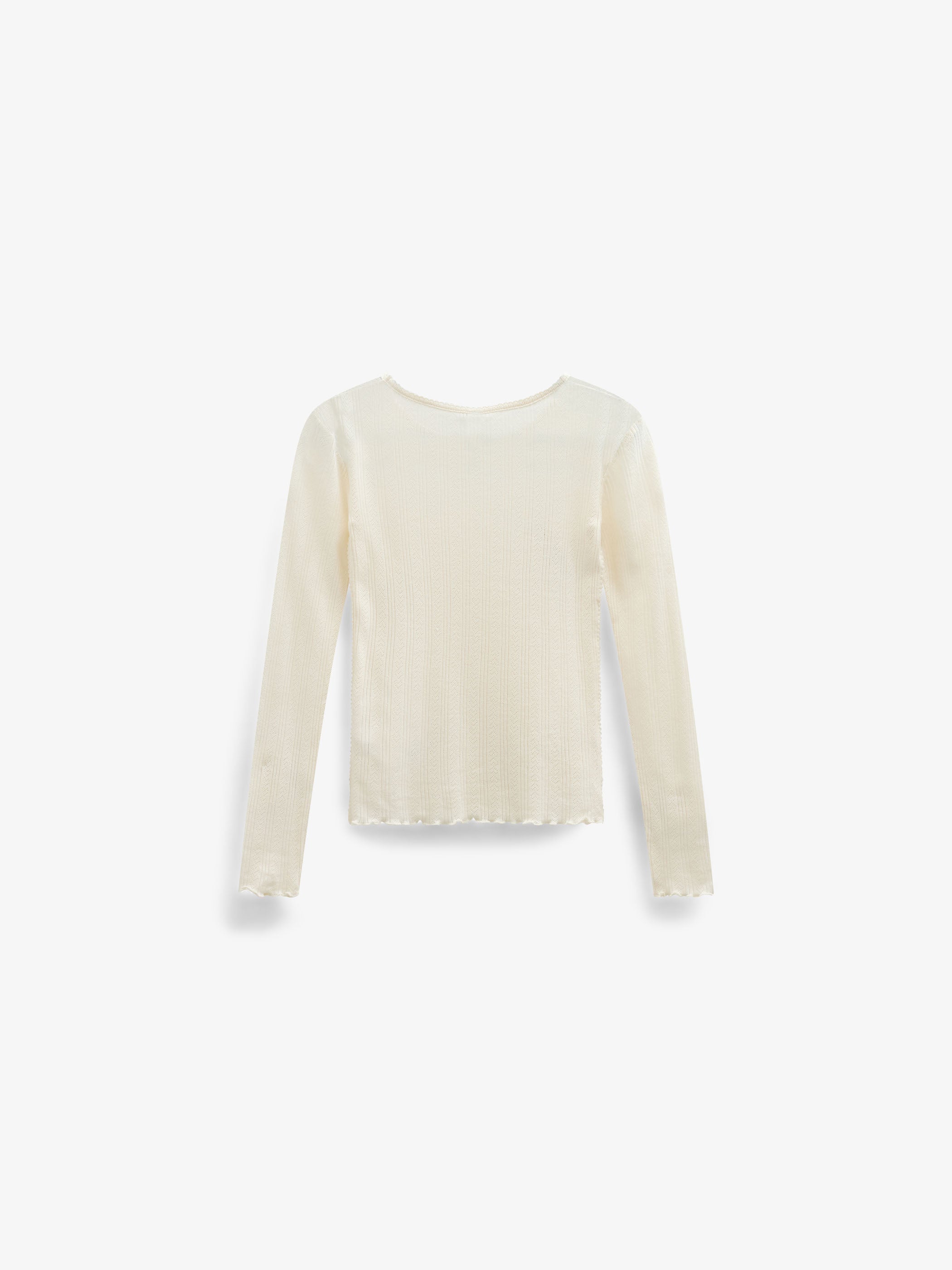 Langærmet pointelle T-shirt i bomuld og modal Kids - Offwhite | 101608 Ruby