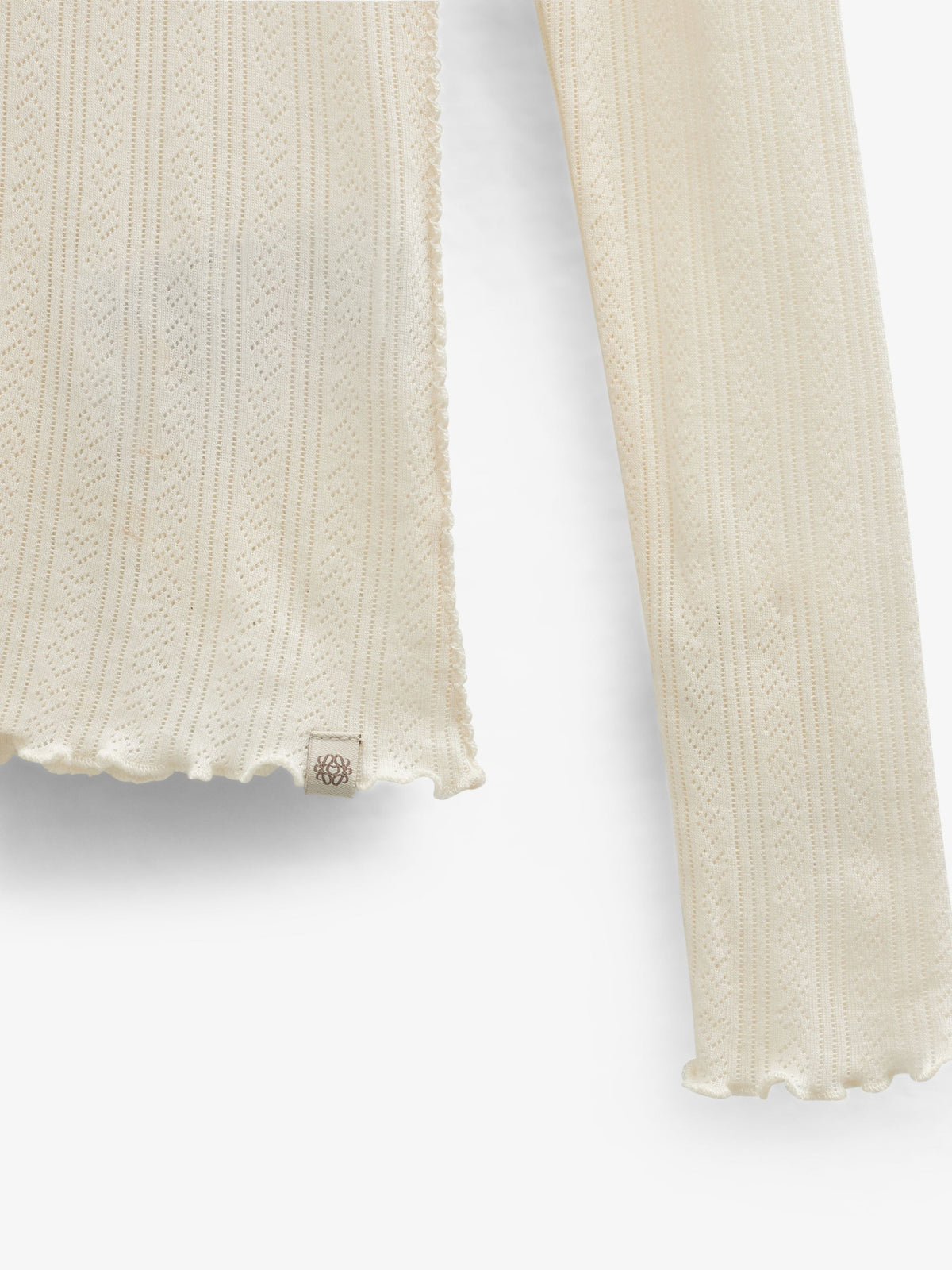 Langærmet pointelle T-shirt i bomuld og modal Kids - Offwhite | 101608 Ruby