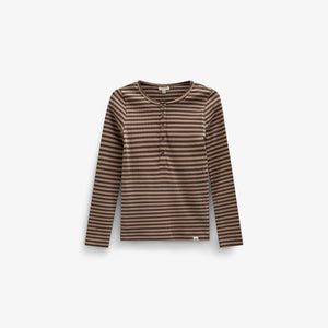 Stribet langærmet T-shirt i rib Tween - Brown/Light Brown | 101615 Gloria
