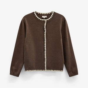 Cardigan med kontraststikninger Tween - Brown/Offwhite | 101633 Lia