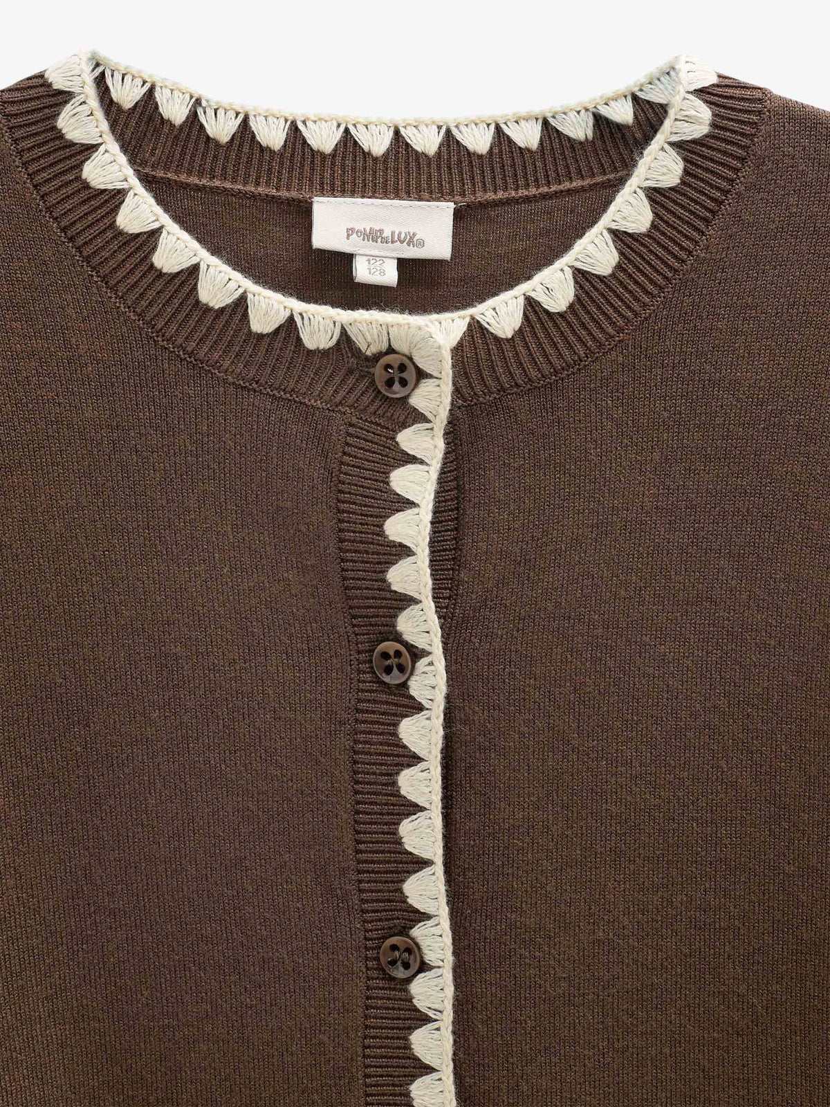 Cardigan med kontraststikninger Tween - Brown/Offwhite | 101633 Lia