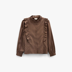 Prikket viskosebluse med flæser Tween - Brown/Offwhite | 101662 Feline