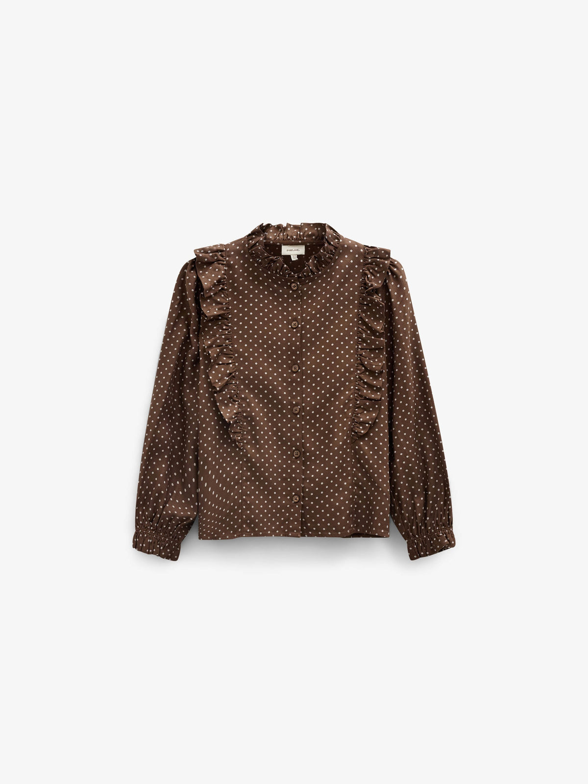 Prikket viskosebluse med flæser Tween - Brown/Offwhite | 101662 Feline