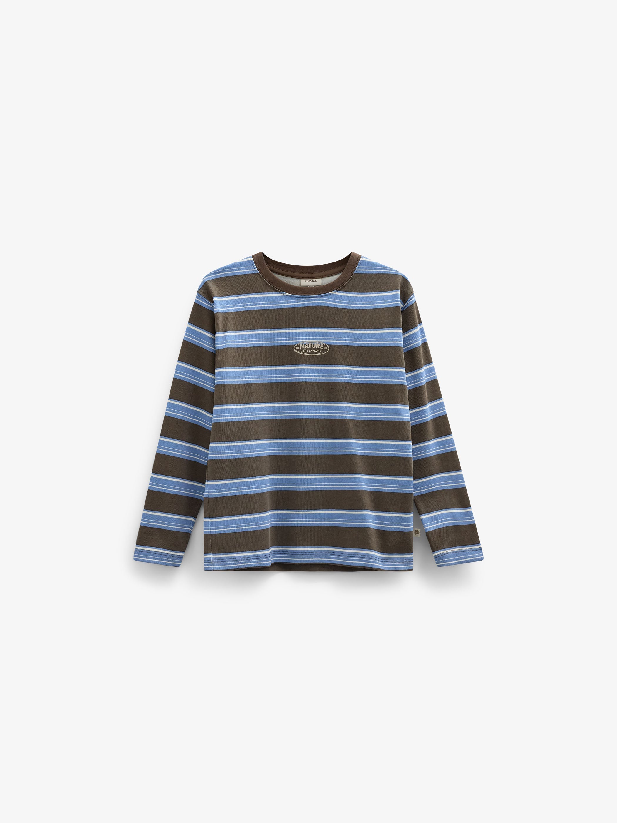Stribet langærmet T-shirt Kids - Brown /Blue | 101699 Hugo