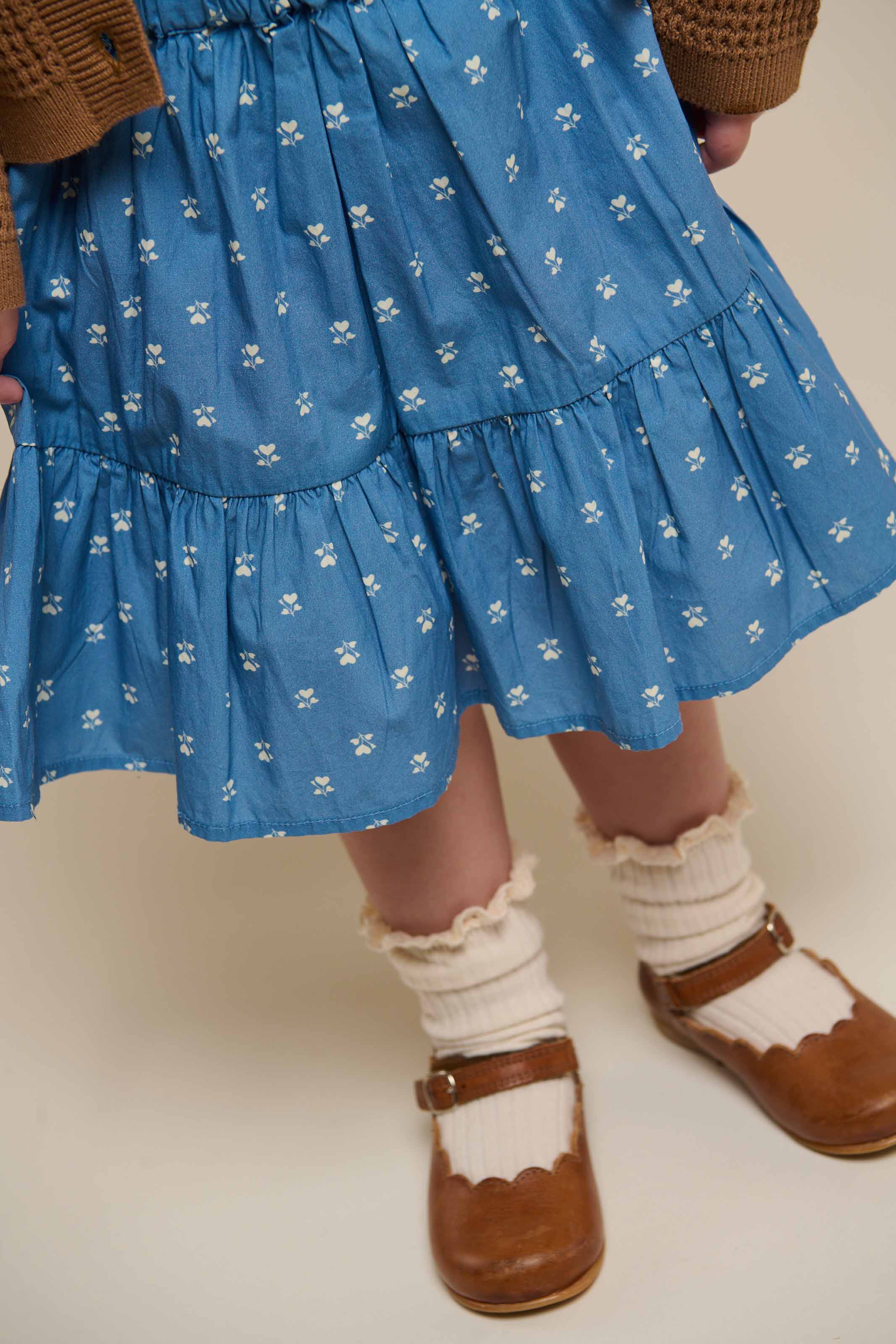 Nederdel i printet poplin - Kids - Dusty Blue | 101054 Camilla