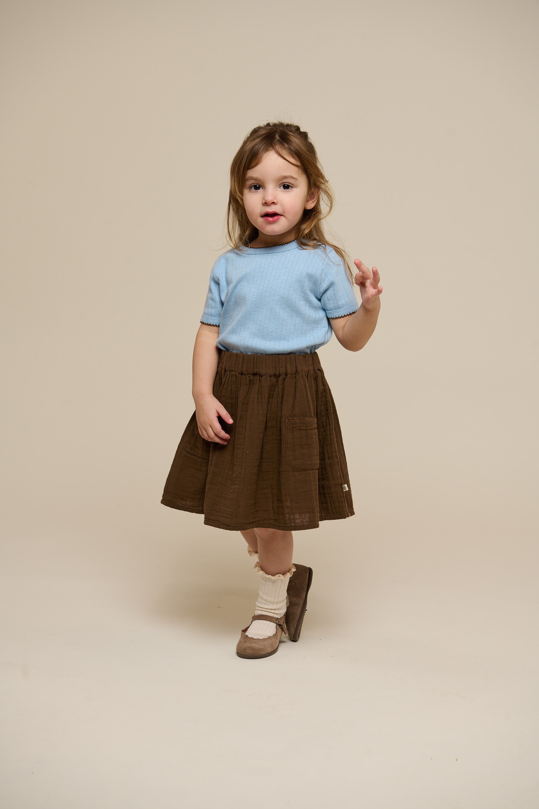 Pointelle T-shirt med kontrast picot - Kids - Powder Blue | 101285 Drew