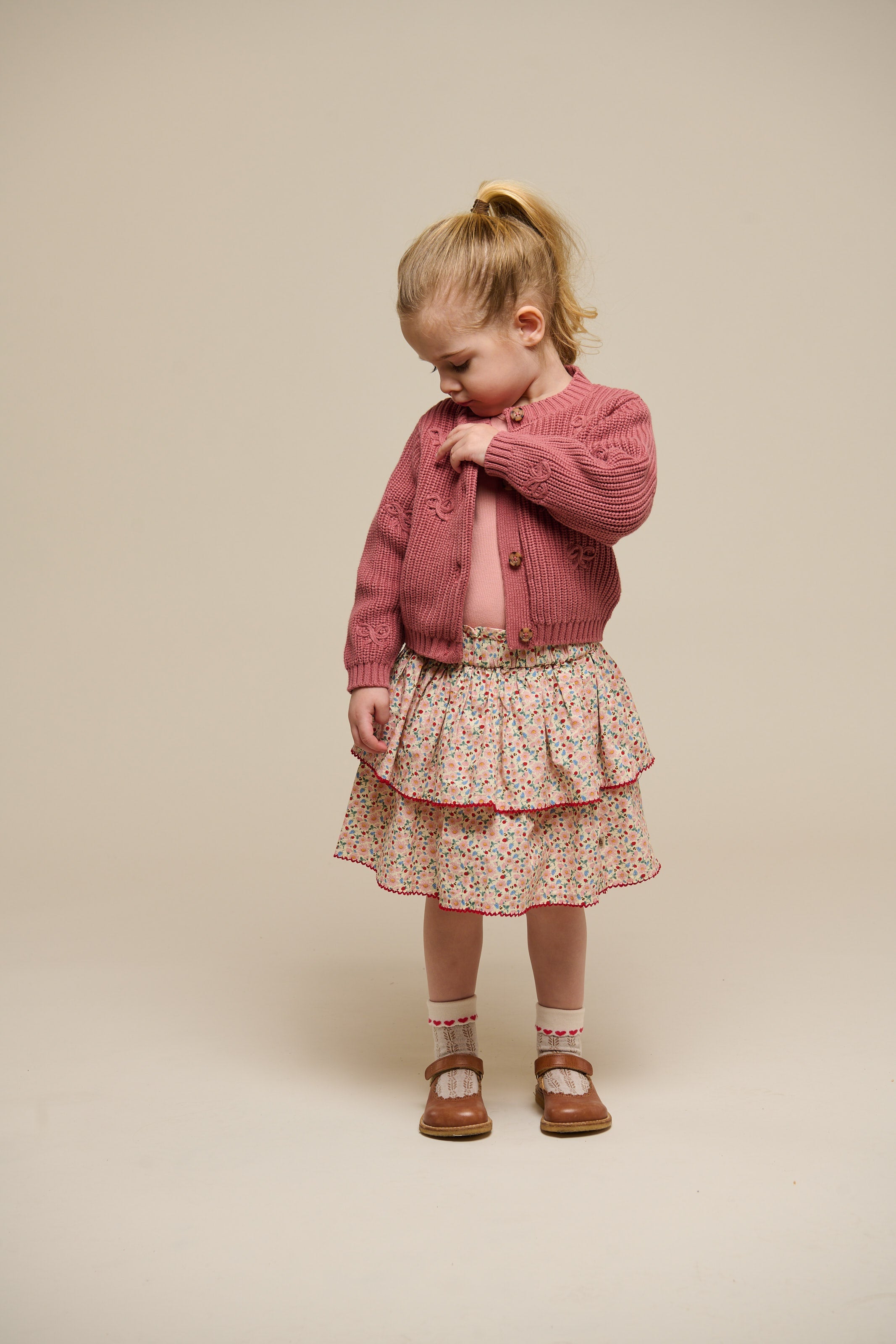 Cardigan i bomuldsstrik med sløjfer - Kids - Old Rose | 100792 Freya