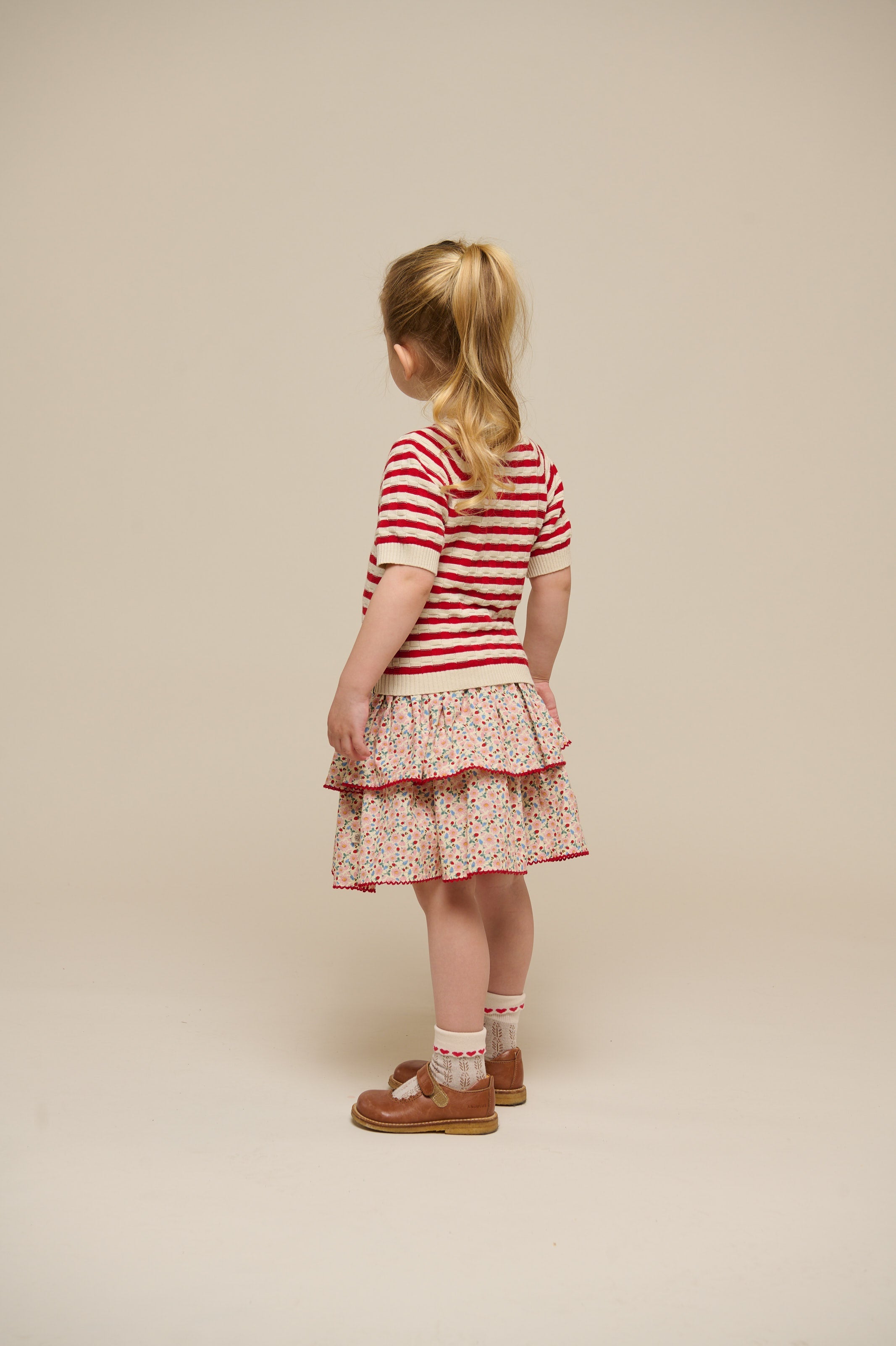 Poplinnederdel med blomsterprint og flæse - Kids - Rose | 100952 Poppy
