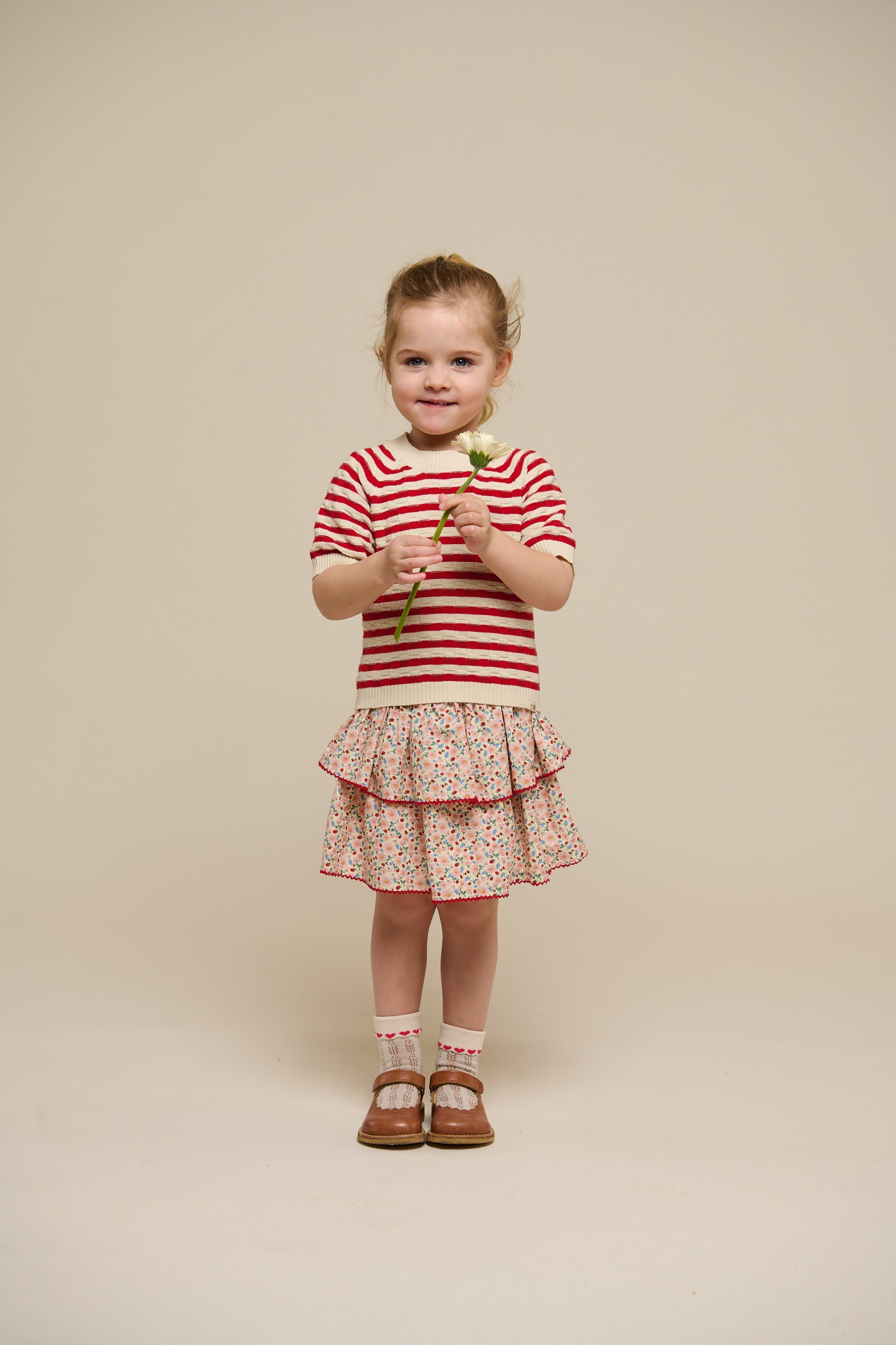 Kortærmet bomuldsstrik med striber - Kids - Cherry Red Stripe | 101239 Martha