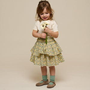 Poplinnederdel med blomsterprint og flæse - Kids - Green | 100954 Poppy