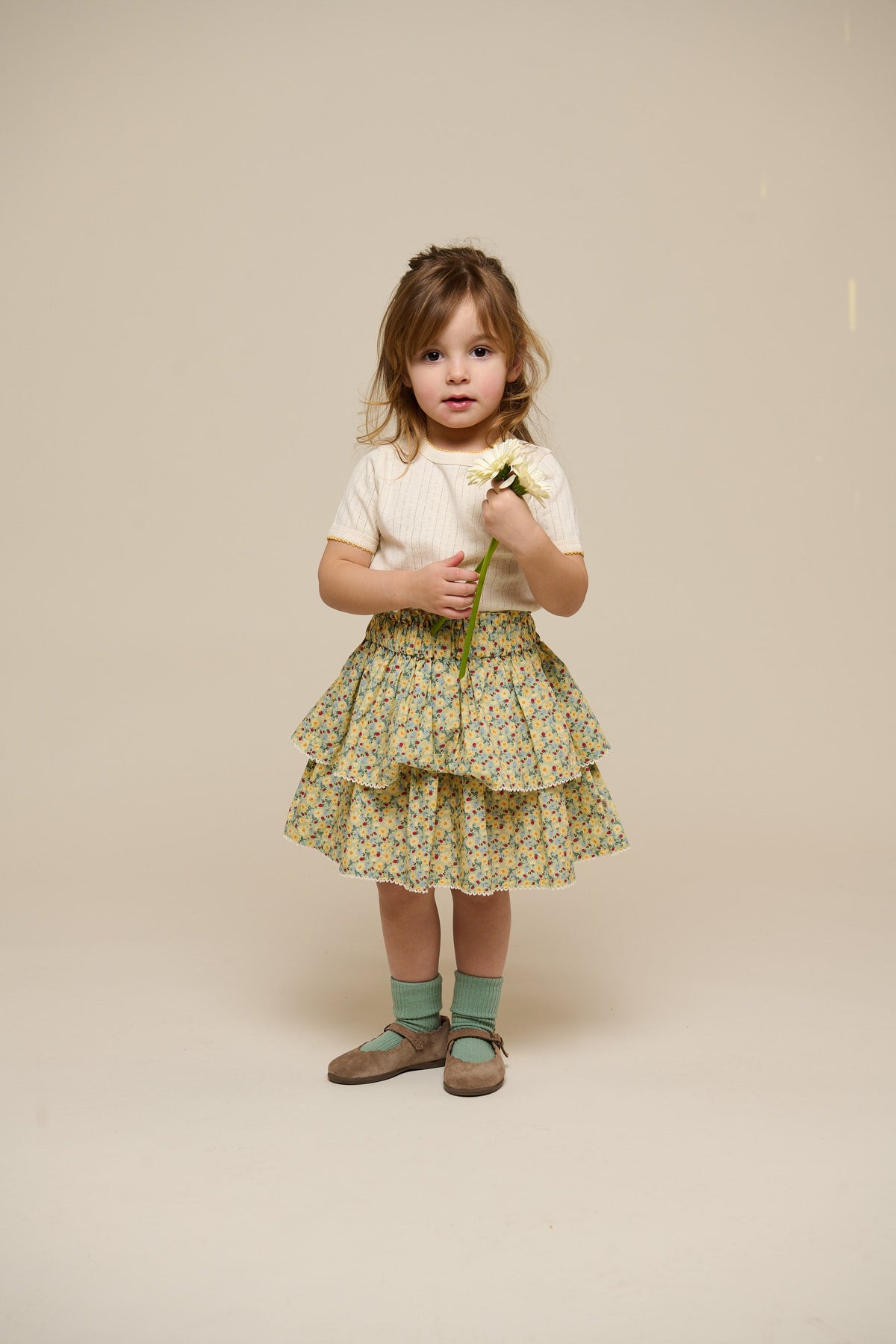 Pointelle T-shirt med kontrast picot - Kids - Offwhite | 101289 Drew