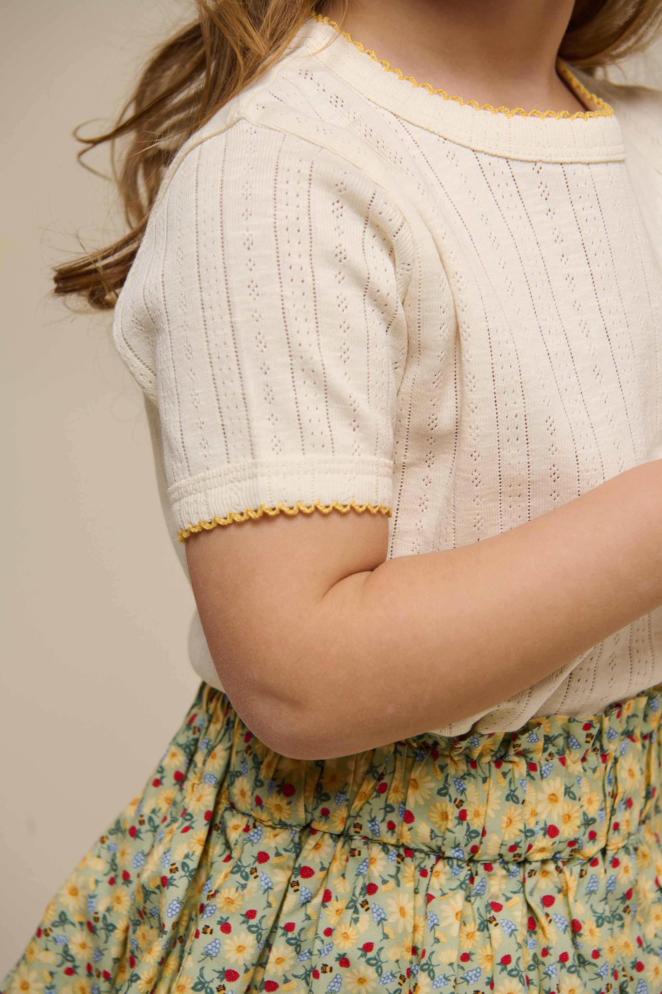 Pointelle T-shirt med kontrast picot - Kids - Offwhite | 101289 Drew