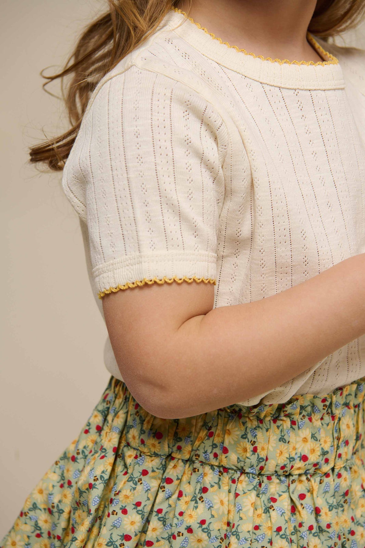 Pointelle T-shirt med kontrast picot - Kids - Offwhite | 101289 Drew