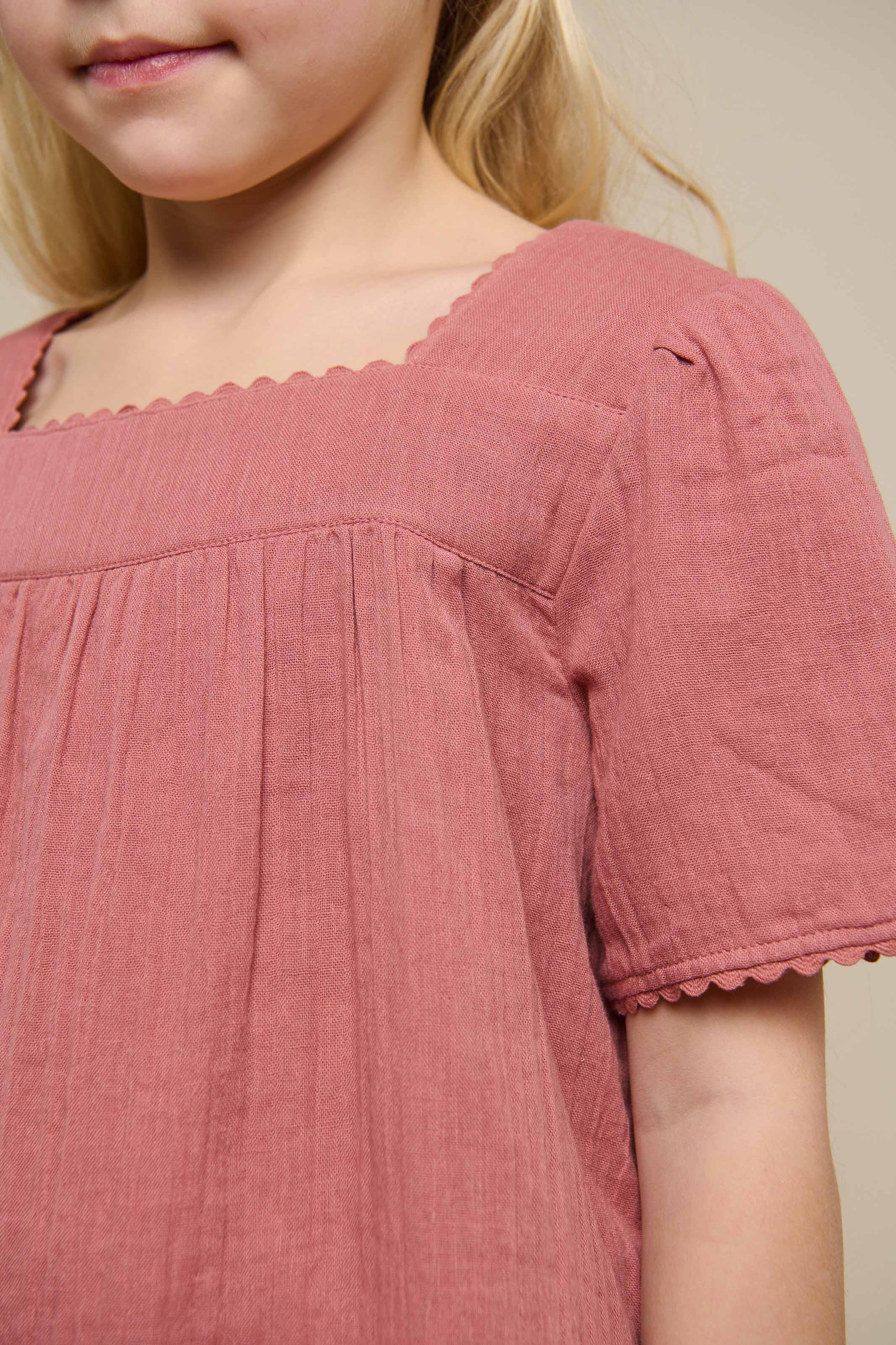 Bluse i musselin med korte ærmer - Kids - Old Rose | 100920 Jasmine