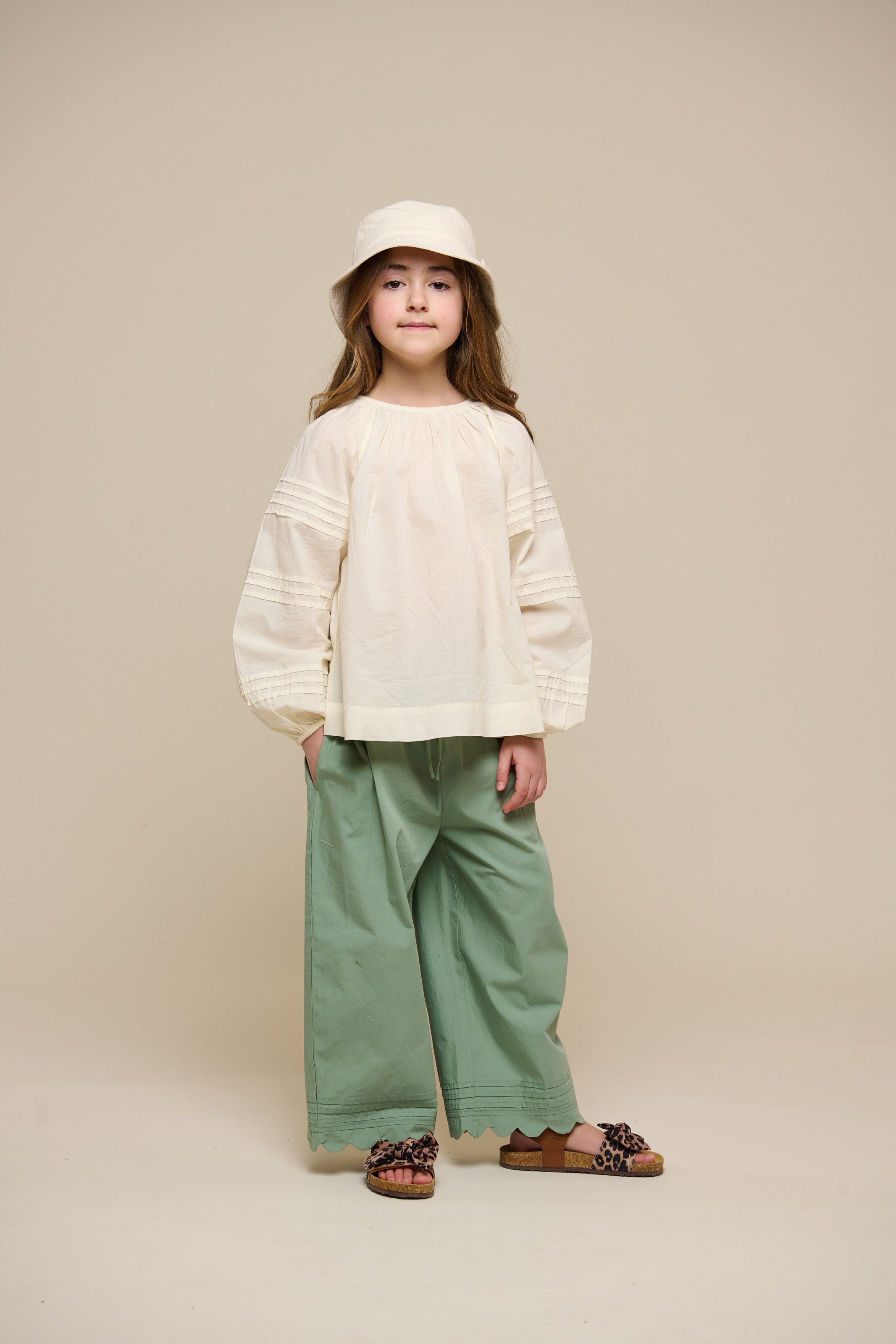 Poplinbukser med muslingekant - Tween - Dusty Green | 101080 Joy