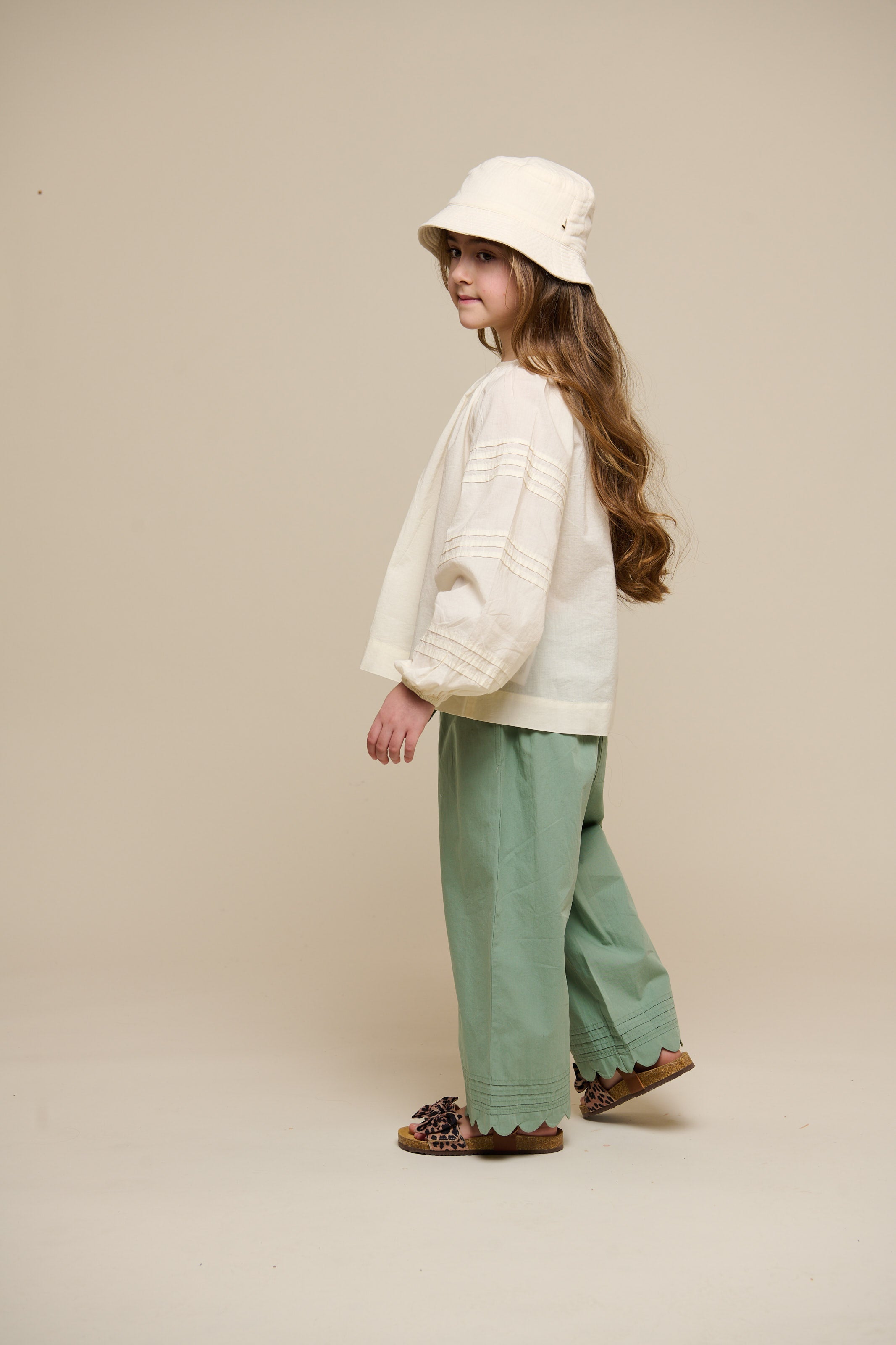 Poplinbukser med muslingekant - Tween - Dusty Green | 101080 Joy