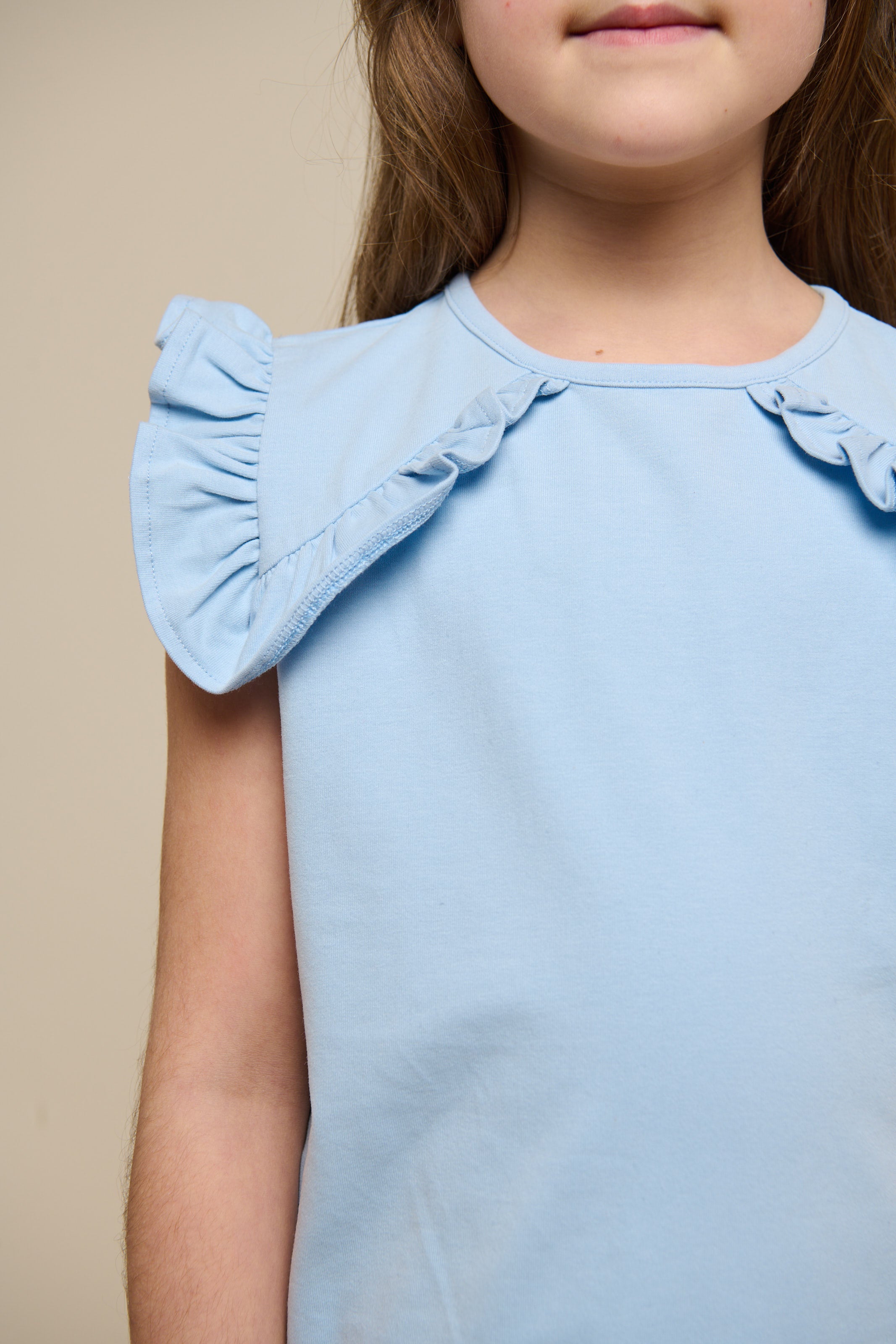 Jersey top med flæse - Tween - Powder Blue | 101268 Selma